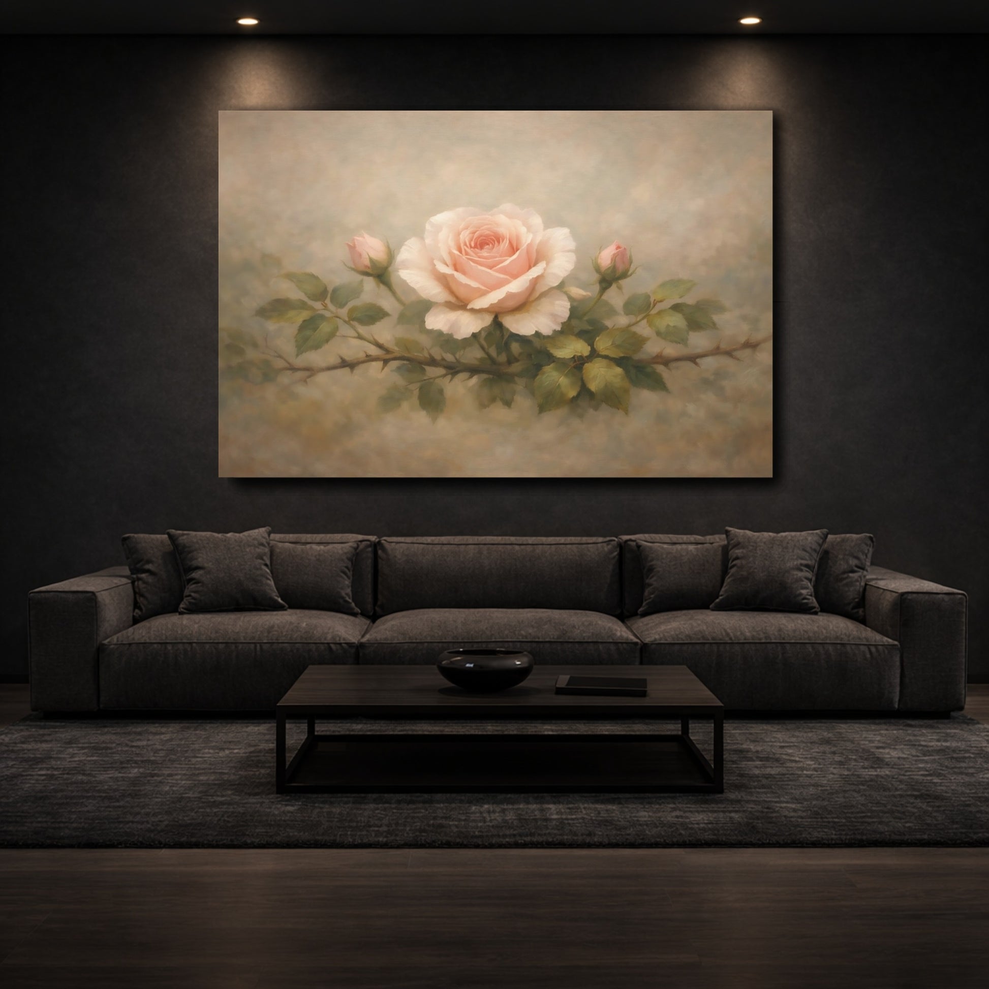 Mockup 2. Floral Rose Pink Rose shown as stretched canvas wall art