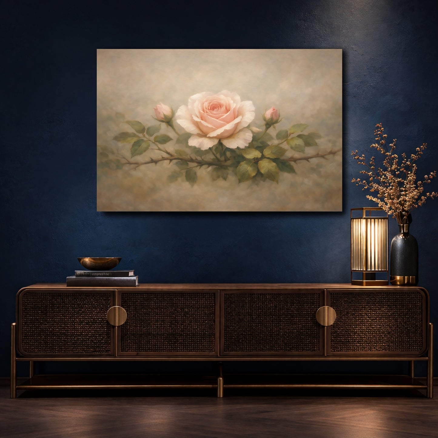 Mockup 4. Floral Rose Pink Rose shown as stretched canvas wall art