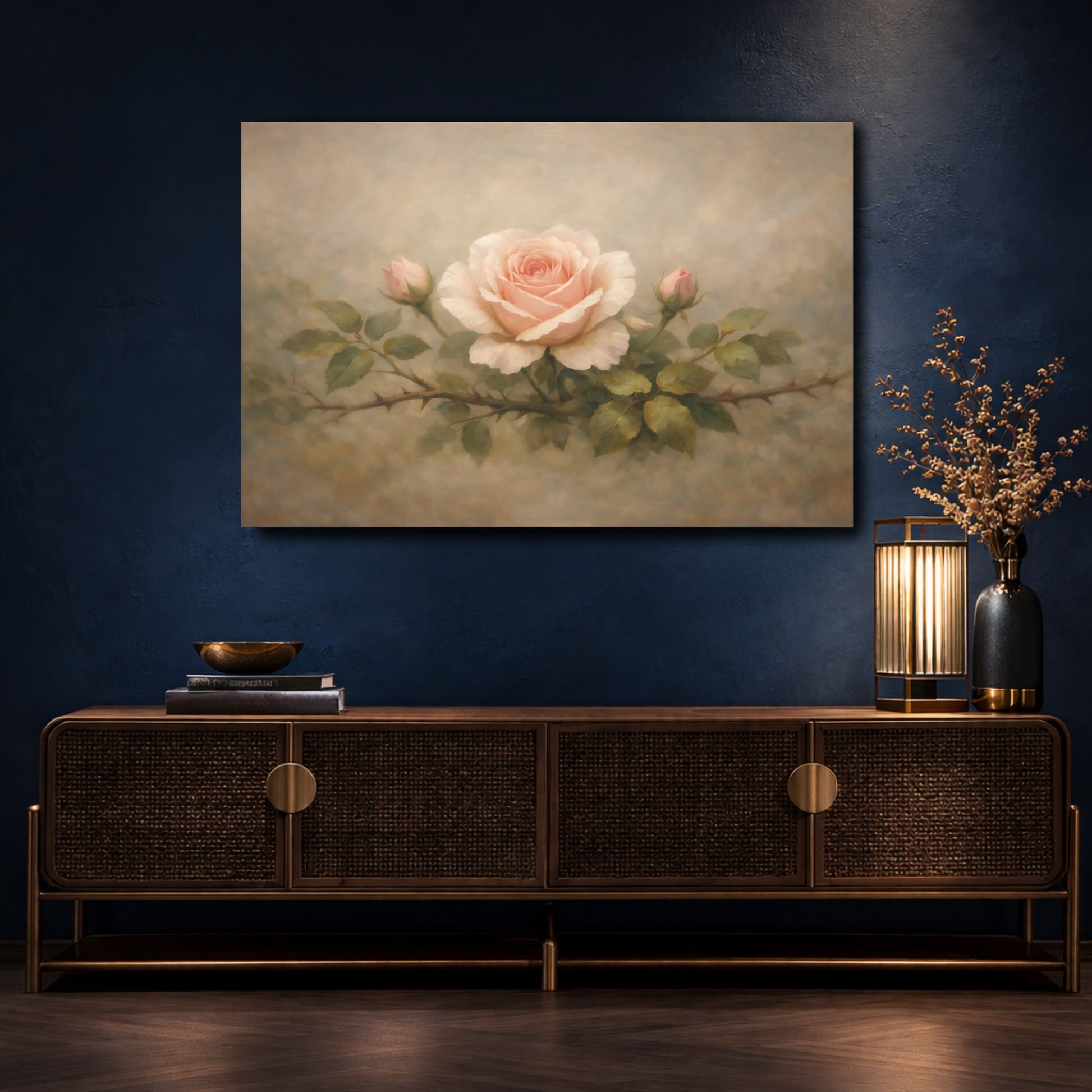 Mockup 4. Floral Rose Pink Rose shown as stretched canvas wall art