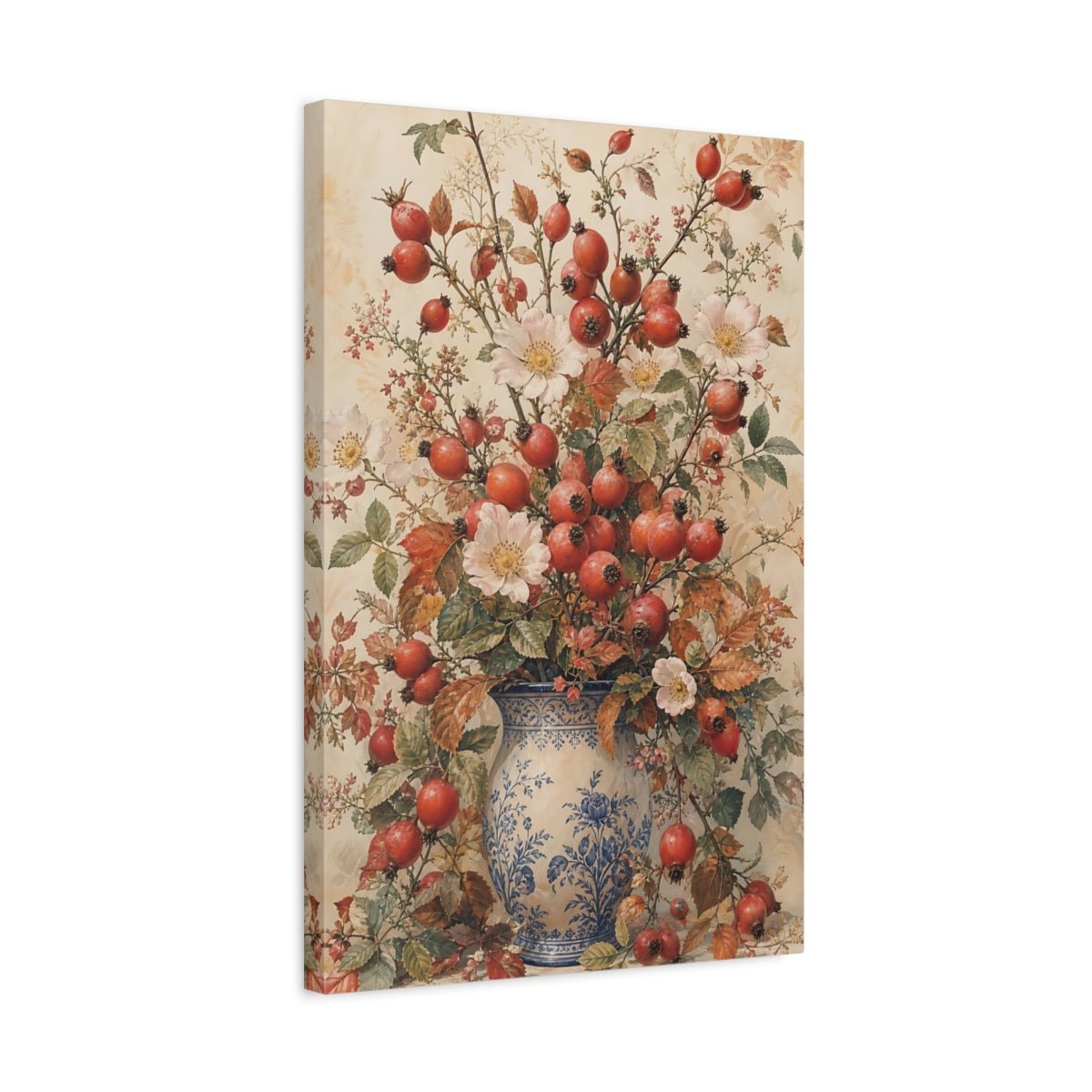 Floral Rosehips Autumn Vase Canvas Print Wall Art – Living Room Decor, Large - YesArtYes