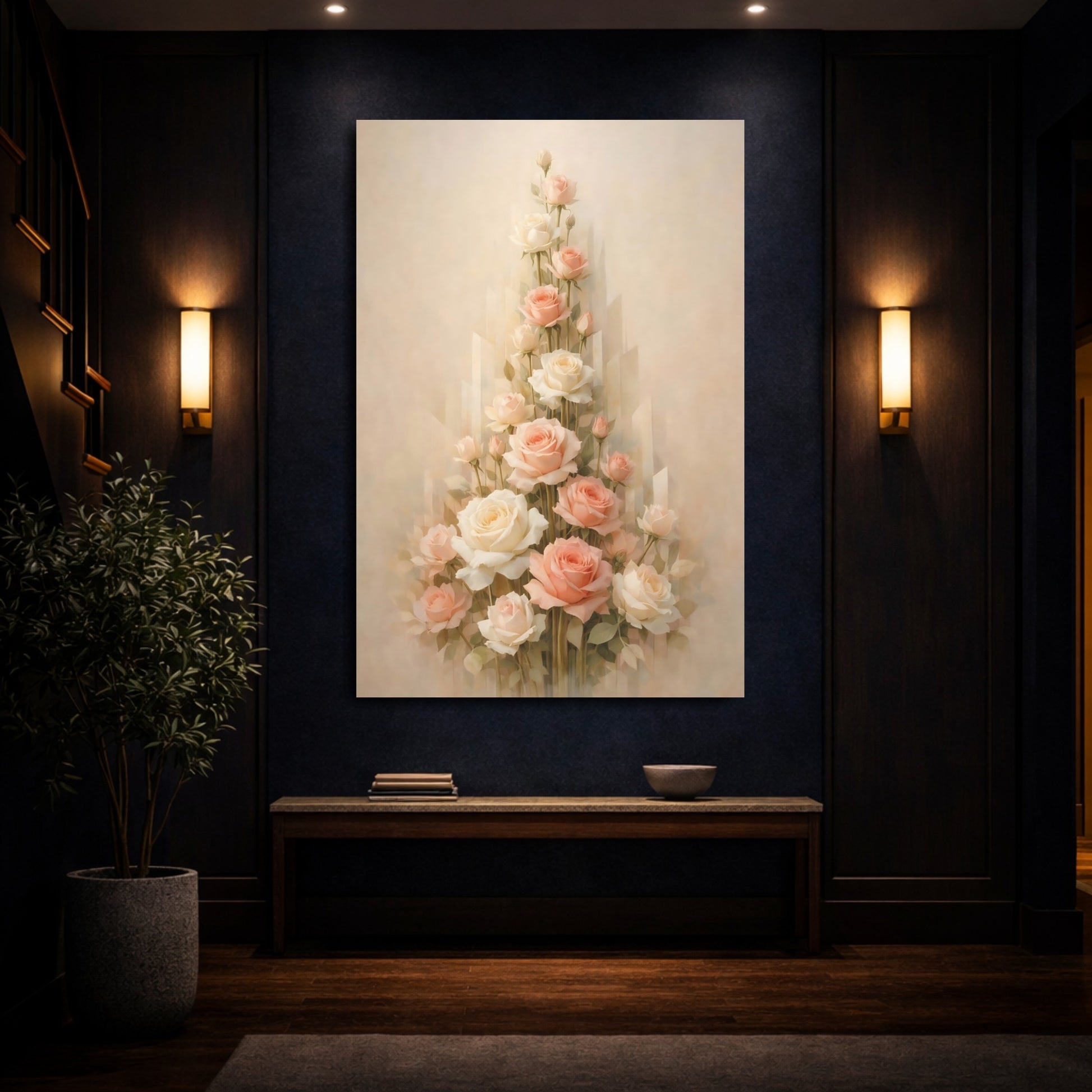 Mockup 3. Floral Roses Bouquet Pastel Floral shown as stretched canvas wall art
