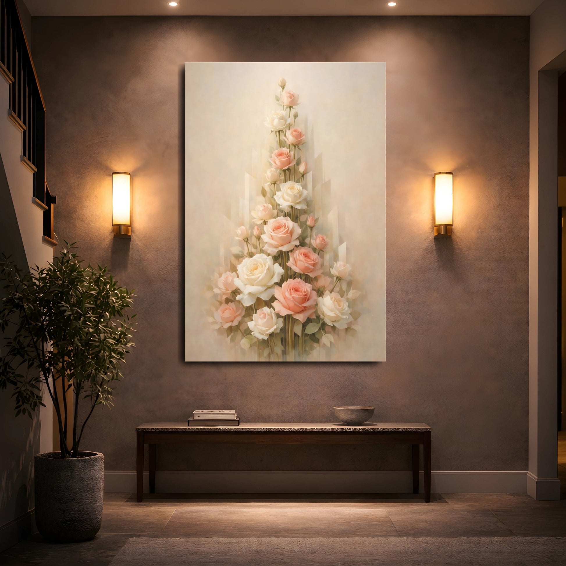 Mockup 4. Floral Roses Bouquet Pastel Floral shown as stretched canvas wall art