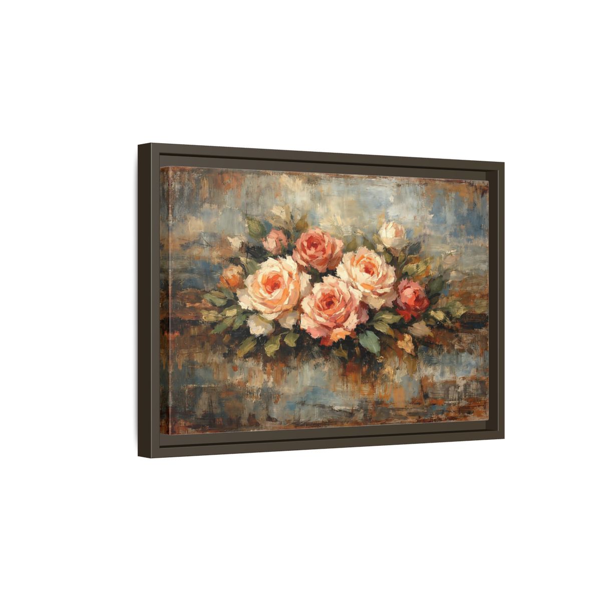 Side Mockup 5. Floral Roses Bouquet Pink Blue Roses shown as stretched canvas wall art