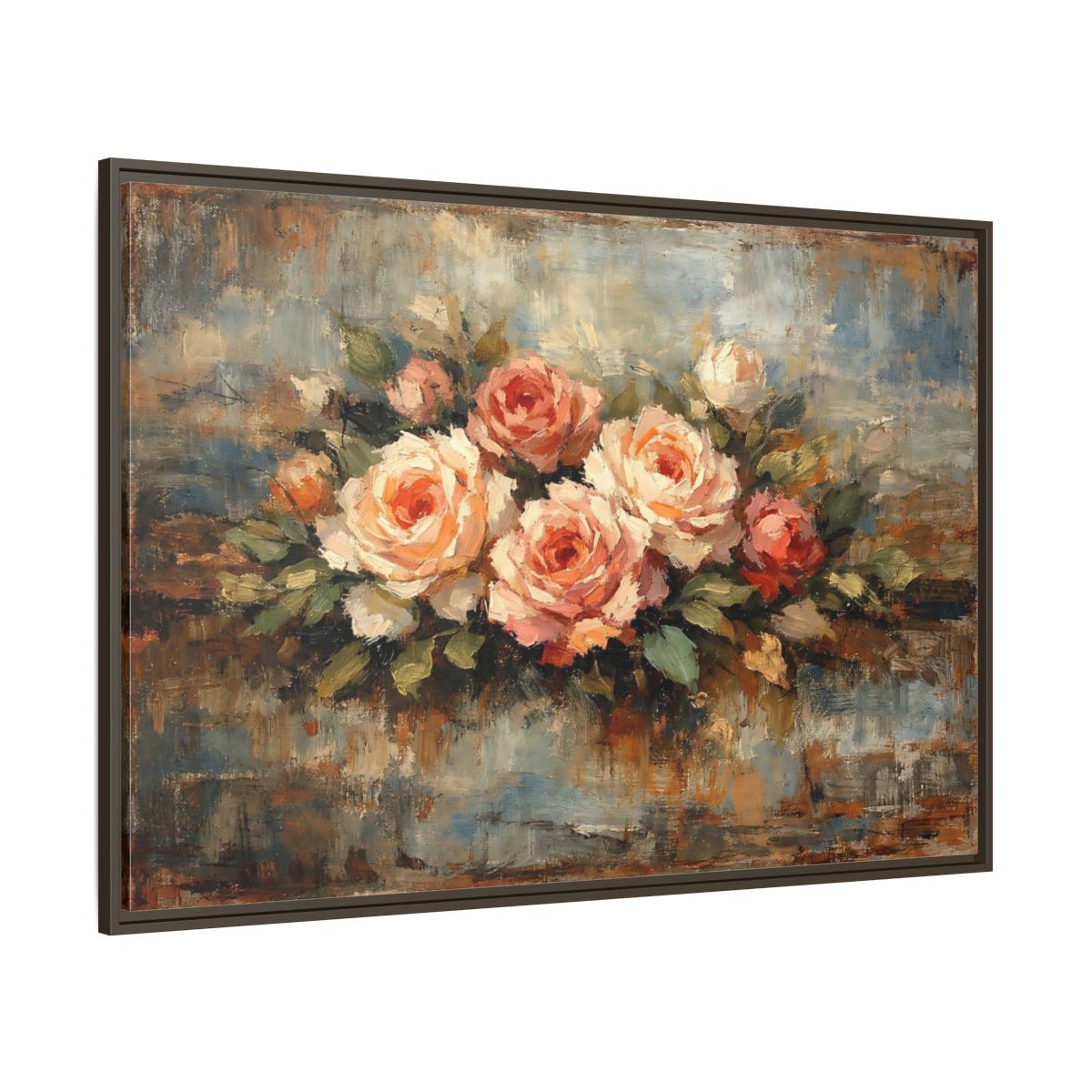 Main Mockup. Floral Roses Bouquet Pink Blue Roses shown as stretched canvas wall art