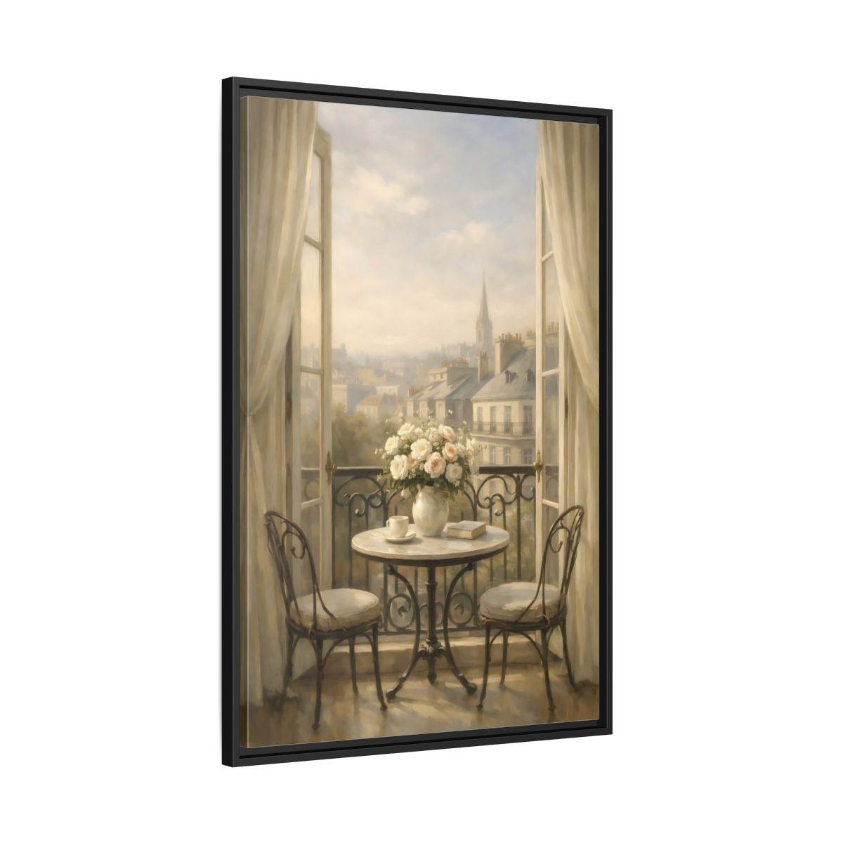 Side Mockup 13. Floral Roses Bouquet Soft Parisian shown as stretched canvas wall art