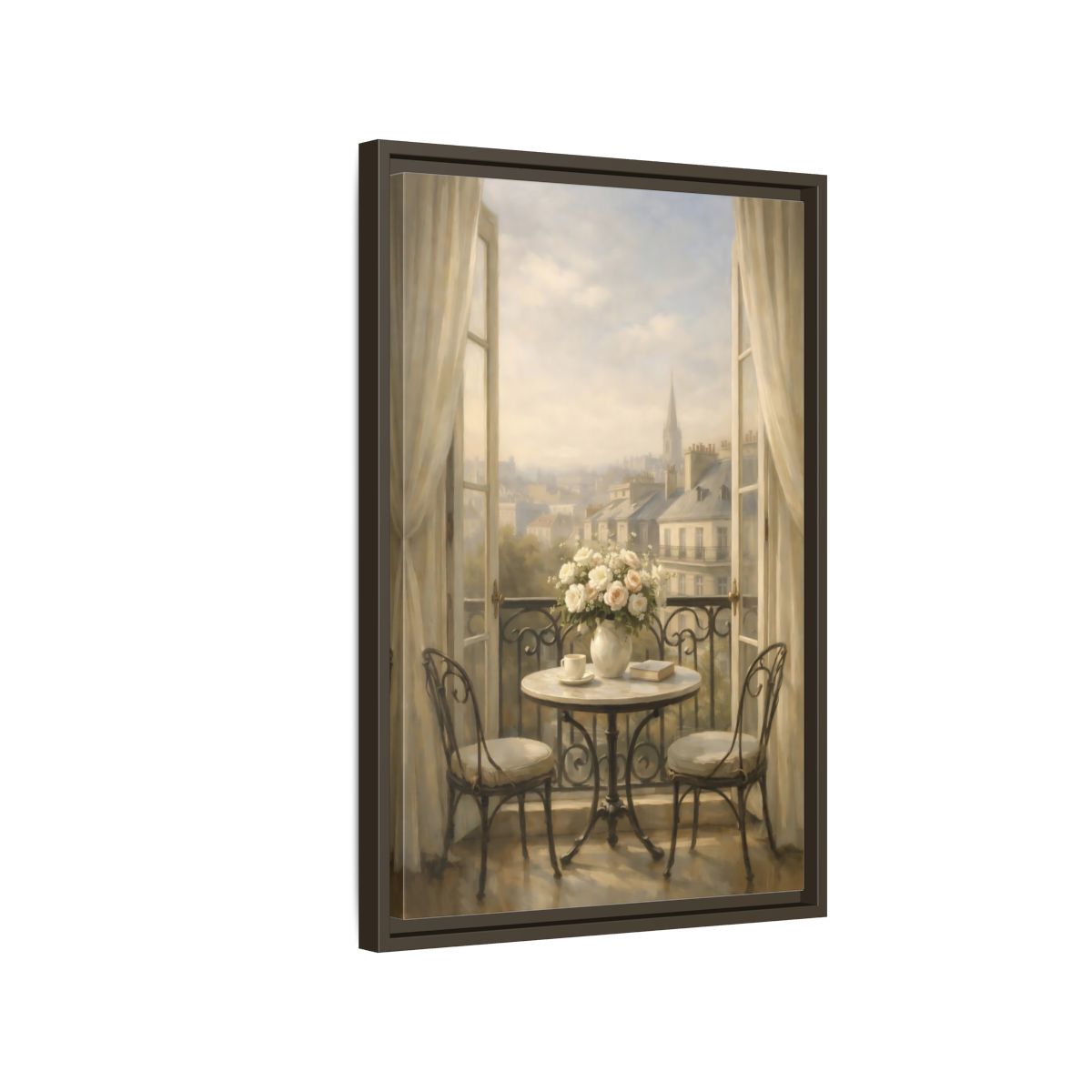Side Mockup 2. Floral Roses Bouquet Soft Parisian shown as stretched canvas wall art