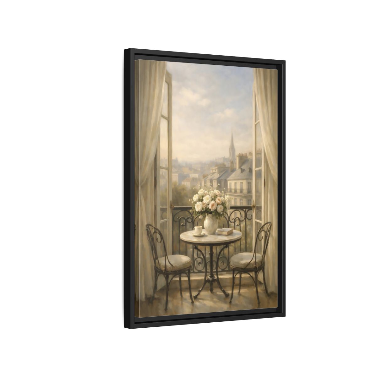Side Mockup 3. Floral Roses Bouquet Soft Parisian shown as stretched canvas wall art
