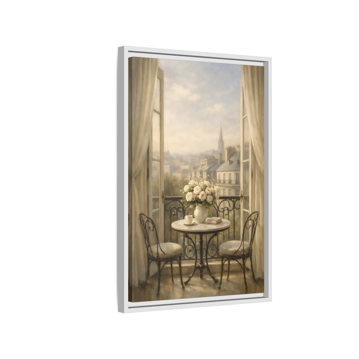 Side Mockup 1. Floral Roses Bouquet Soft Parisian shown as stretched canvas wall art
