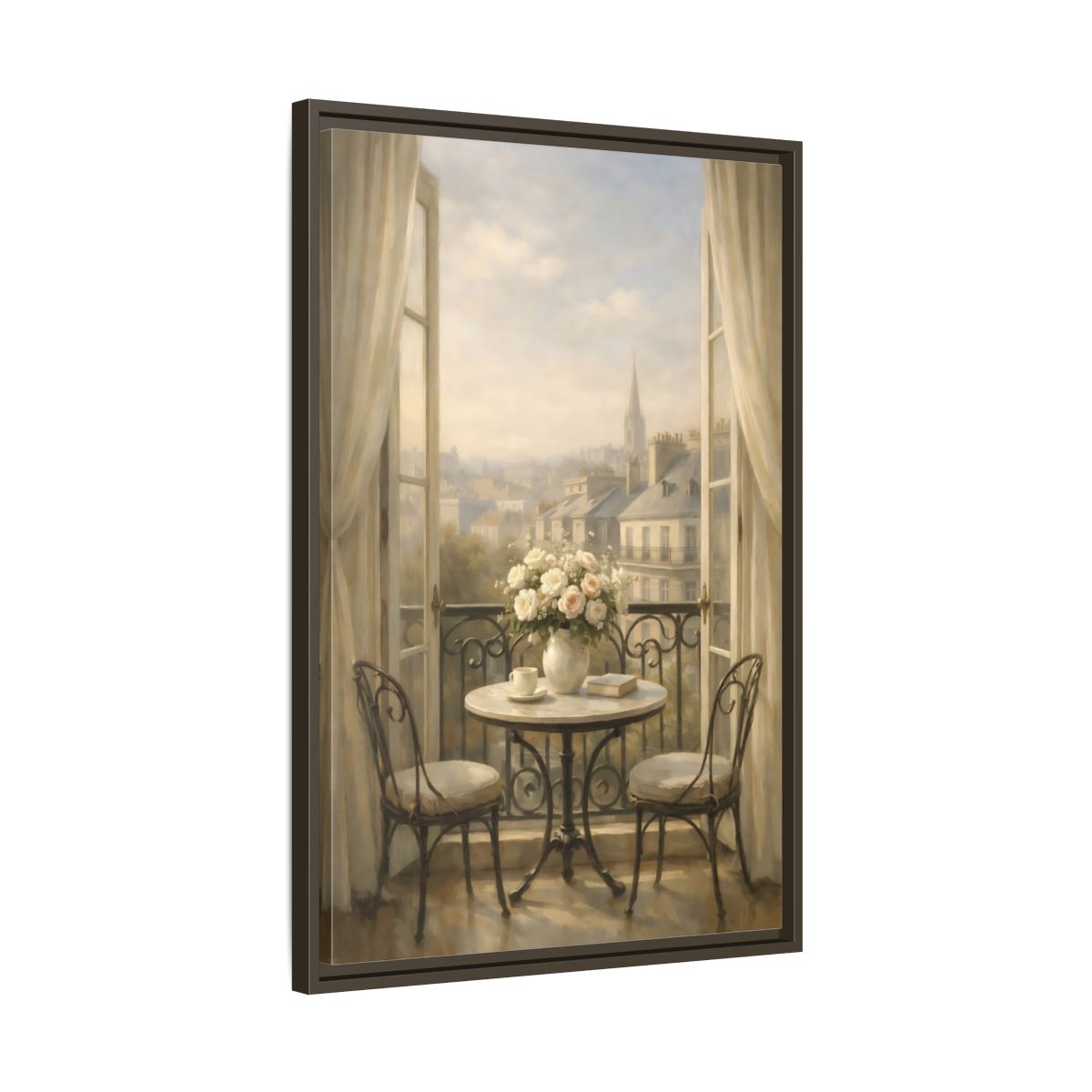 Side Mockup 12. Floral Roses Bouquet Soft Parisian shown as stretched canvas wall art