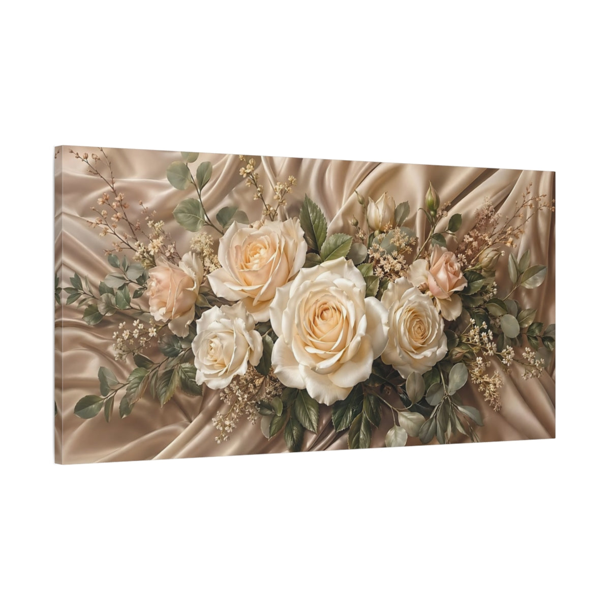 Main Mockup. Floral Roses Champagne Roses shown as stretched canvas wall art