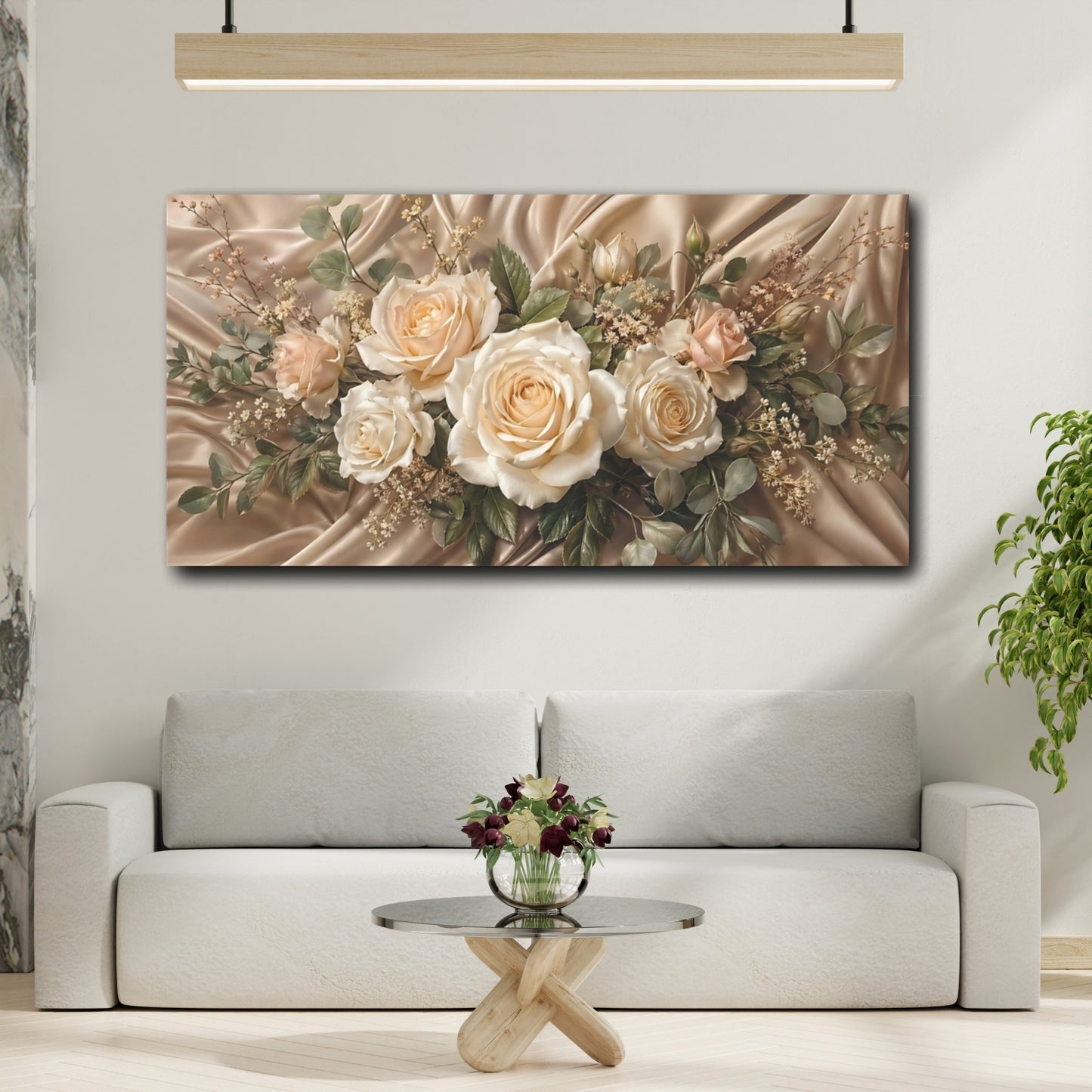 Mockup 3. Floral Roses Champagne Roses shown as stretched canvas wall art