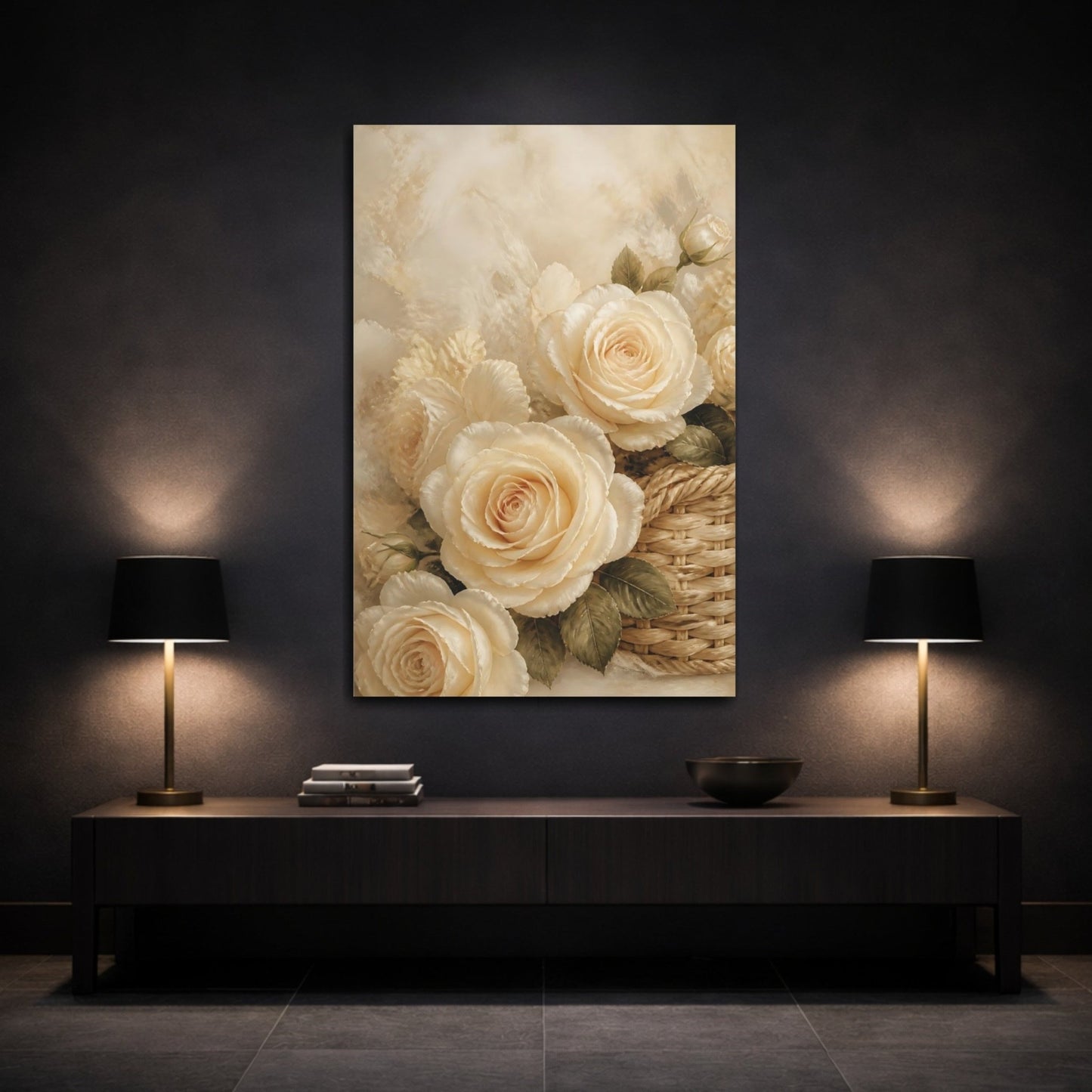 Floral Roses Cream Canvas Print – Living Room, Large Wall - YesArtYes