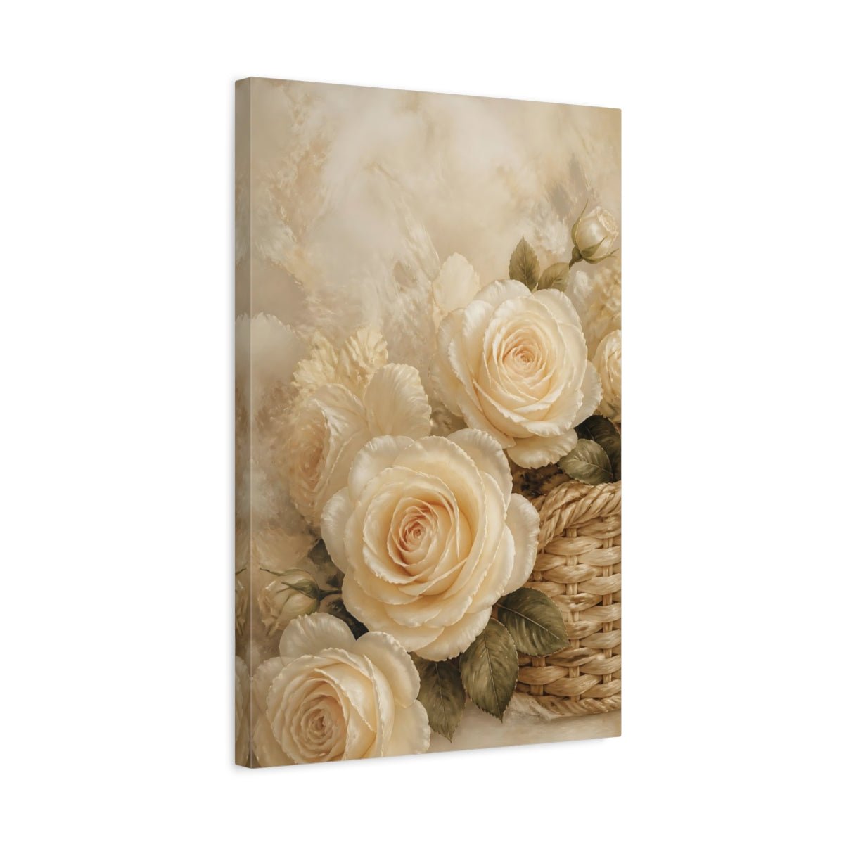 Floral Roses Cream Canvas Print – Living Room, Large Wall - YesArtYes
