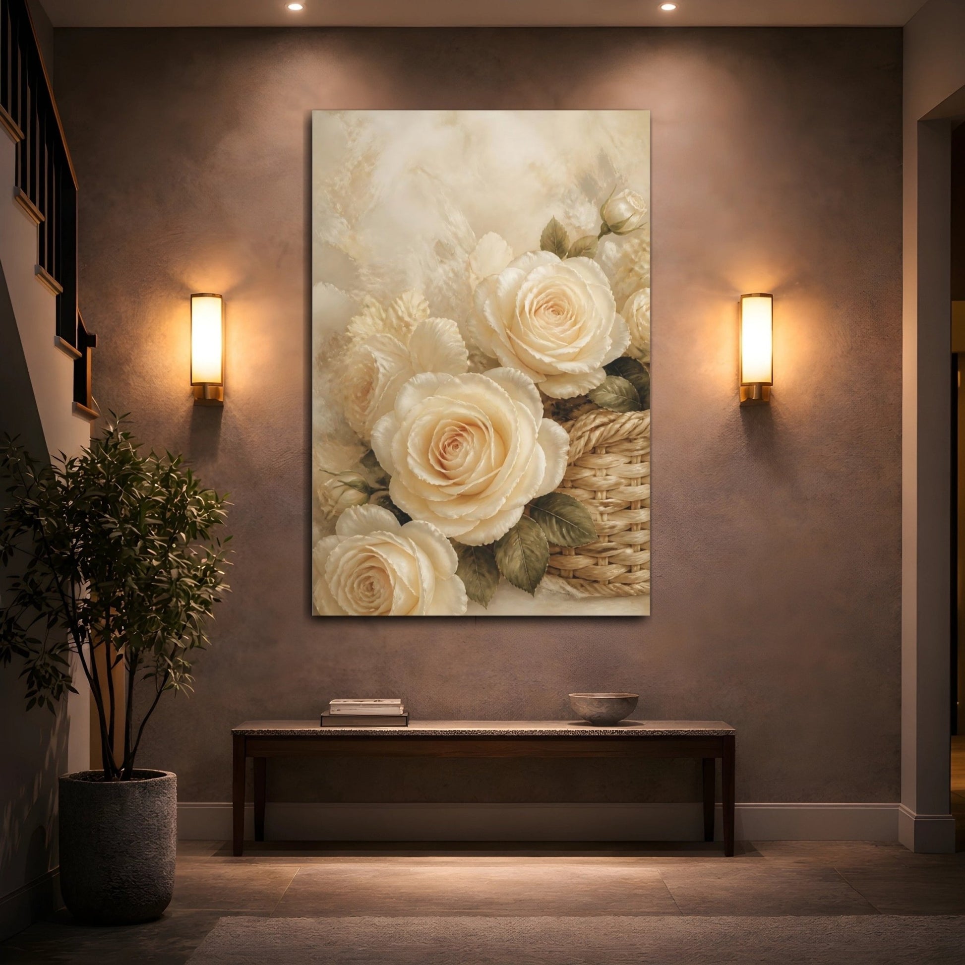 Floral Roses Cream Canvas Print – Living Room, Large Wall - YesArtYes