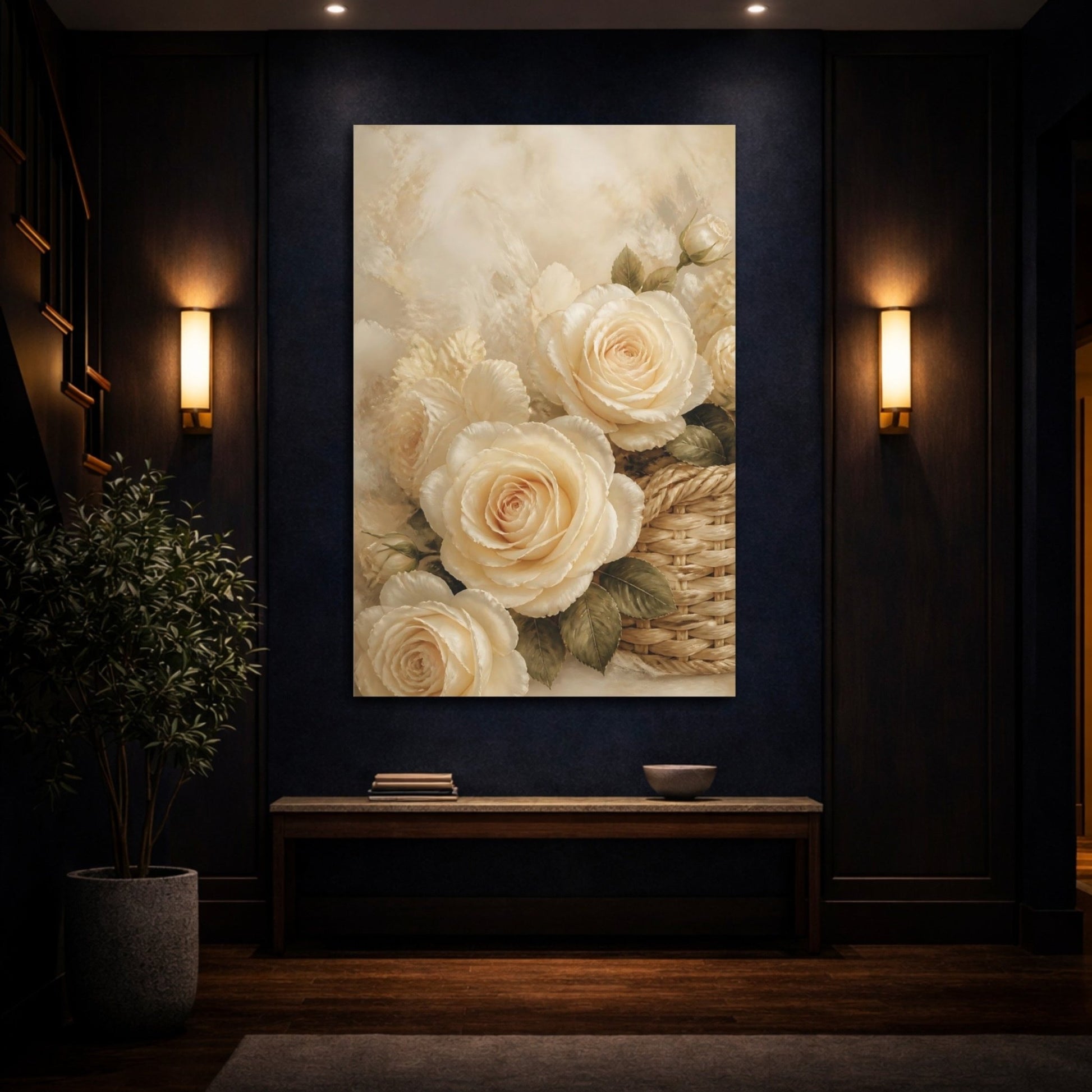 Floral Roses Cream Canvas Print – Living Room, Large Wall - YesArtYes