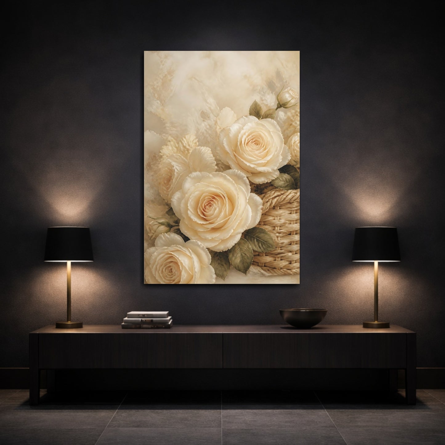 Mockup 3. Floral Roses Cream Floral shown as canvas print