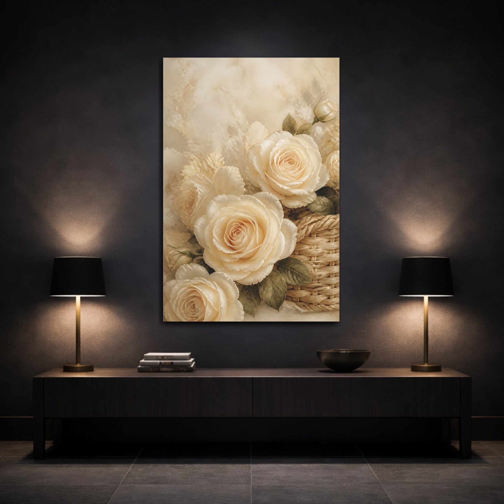 Mockup 3. Floral Roses Cream Floral shown as canvas print