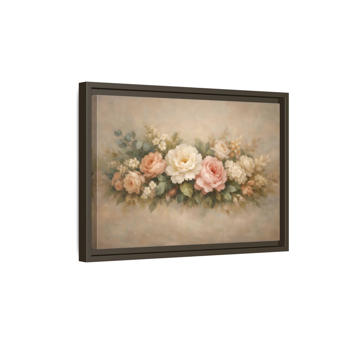 Side Mockup 5. Floral Roses Peonies Pastel Floral shown as stretched canvas wall art