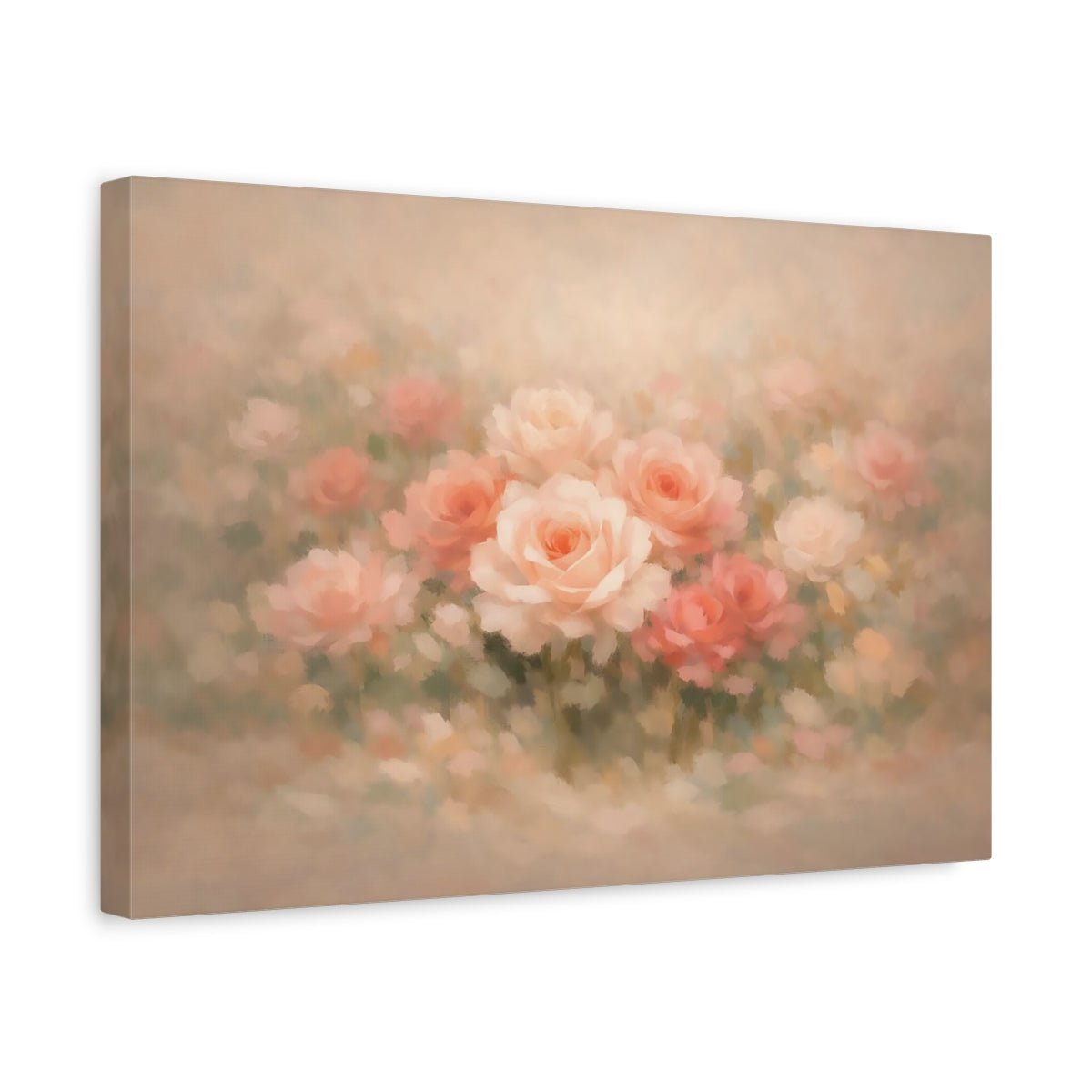 Floral Roses Pink And Peach - Canvas Wall Art Print - YesArtYes