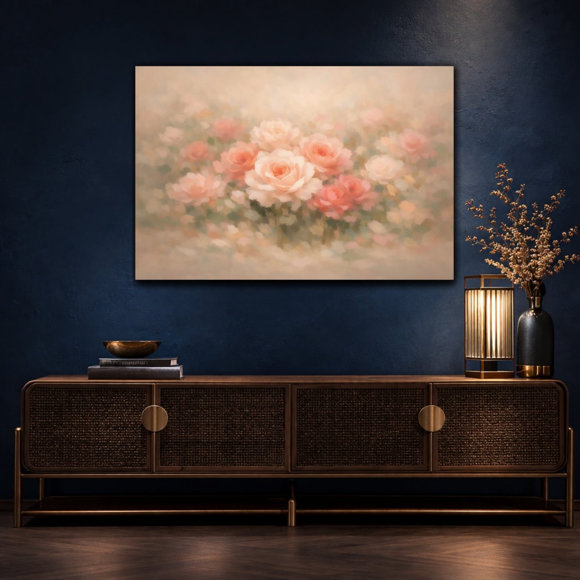 Floral Roses Pink And Peach - Canvas Wall Art Print - YesArtYes