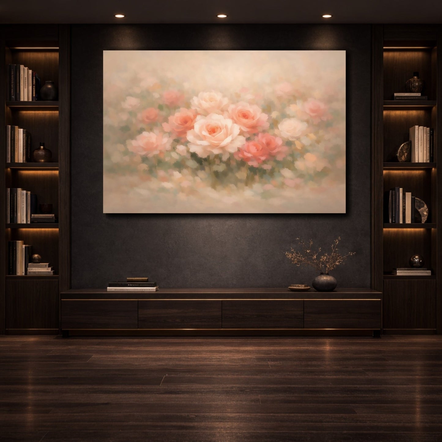 Floral Roses Pink And Peach - Canvas Wall Art Print - YesArtYes