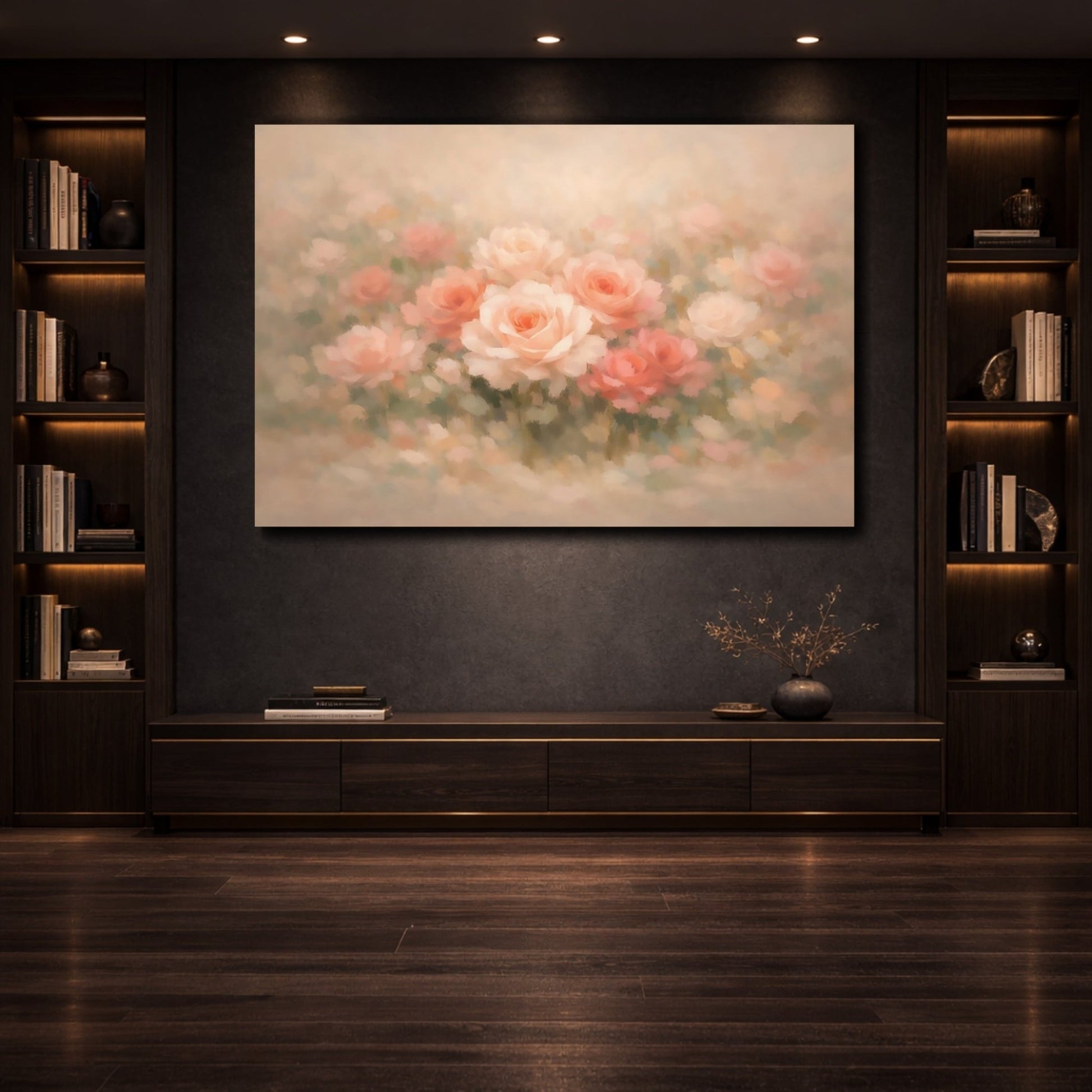 Floral Roses Pink And Peach - Canvas Wall Art Print - YesArtYes