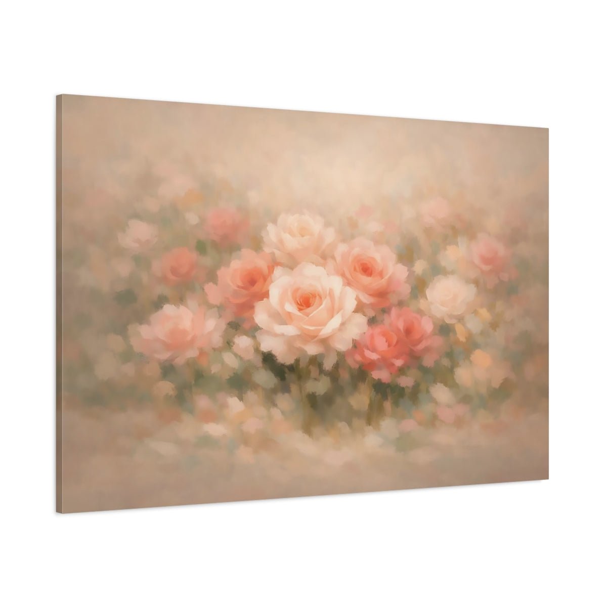 Floral Roses Pink And Peach - Canvas Wall Art Print - YesArtYes