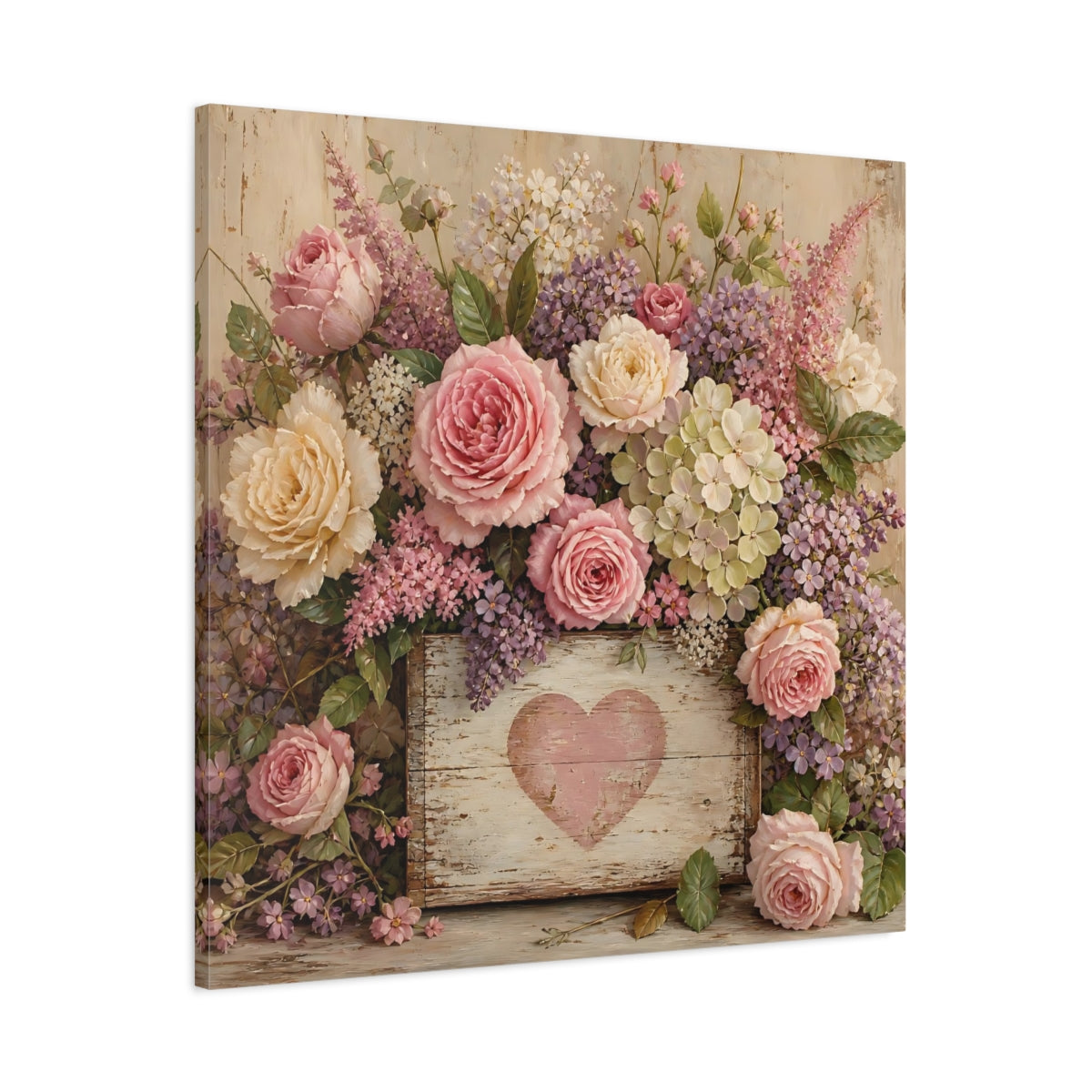 Main Mockup. Floral Roses Pink And Purple shown as stretched canvas wall art