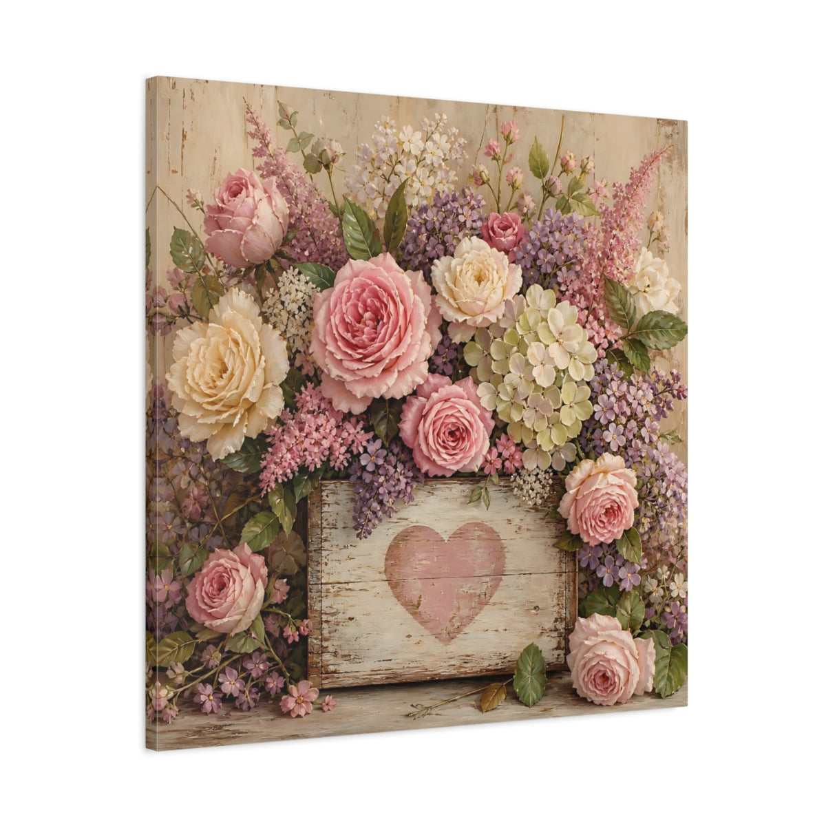 Side Mockup 3. Floral Roses Pink And Purple shown as stretched canvas wall art