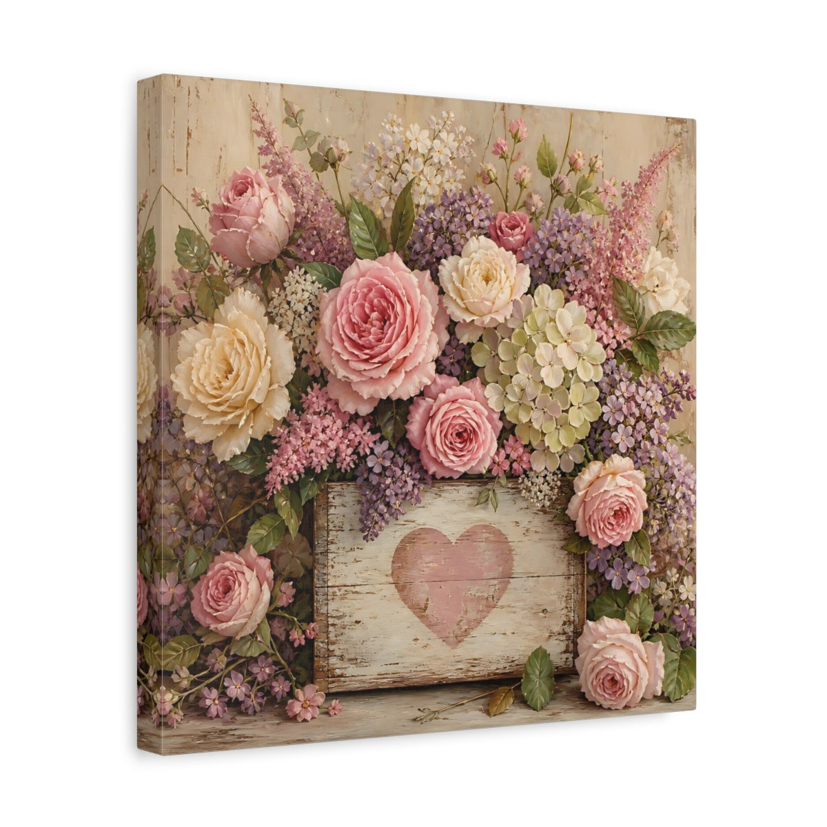 Side Mockup 7. Floral Roses Pink And Purple shown as stretched canvas wall art