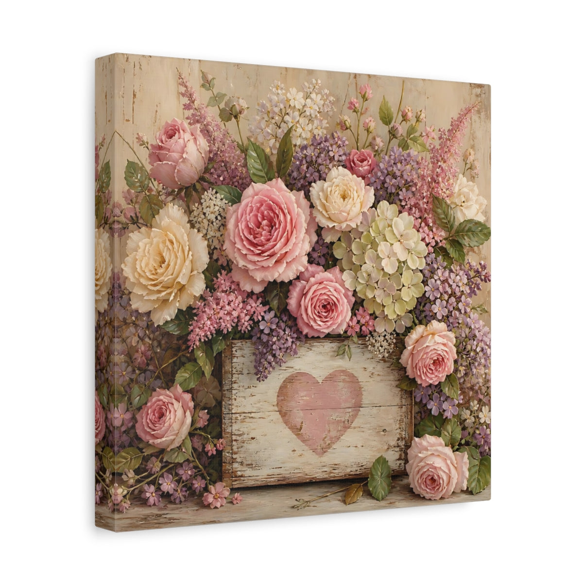 Side Mockup 8. Floral Roses Pink And Purple shown as stretched canvas wall art