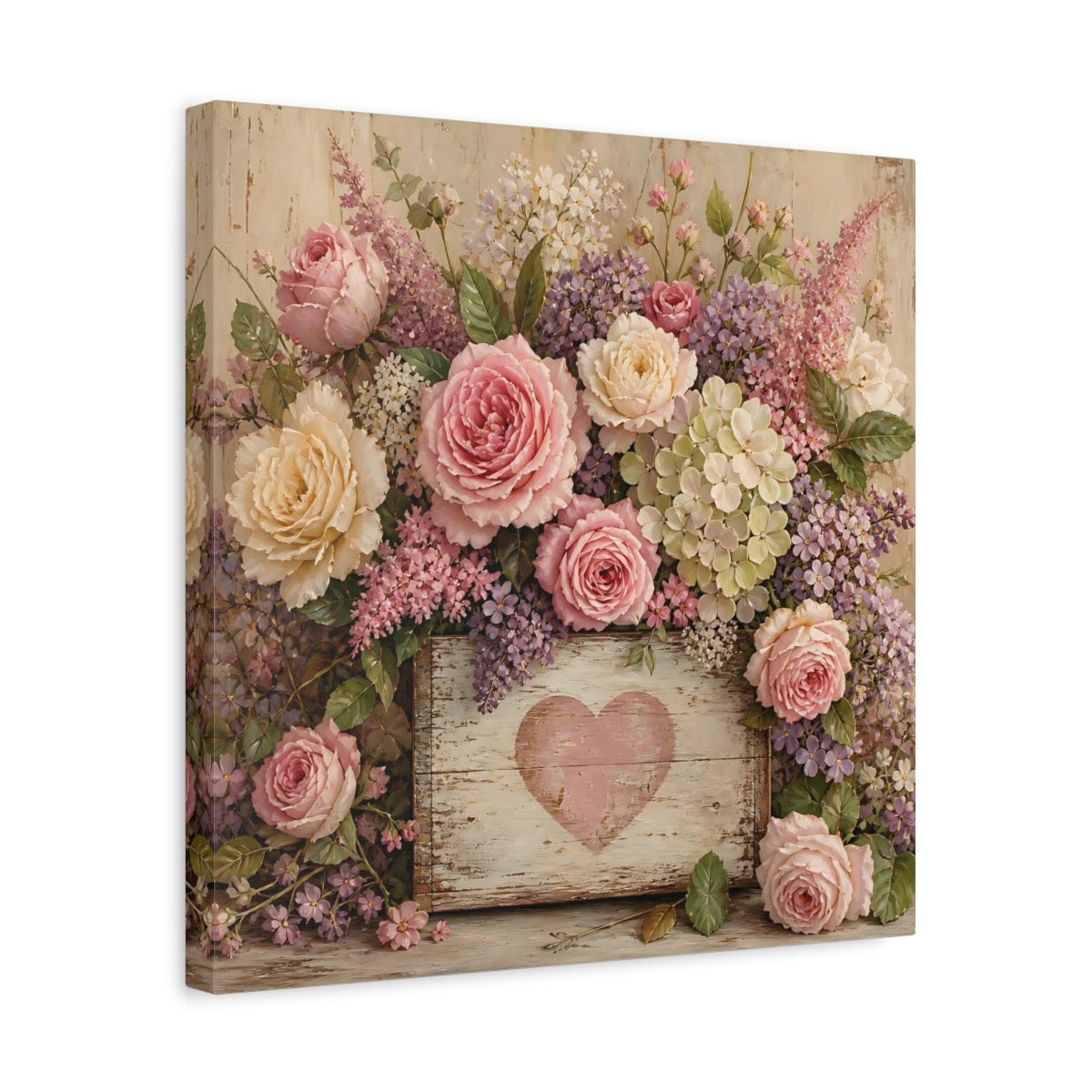 Side Mockup 6. Floral Roses Pink And Purple shown as stretched canvas wall art