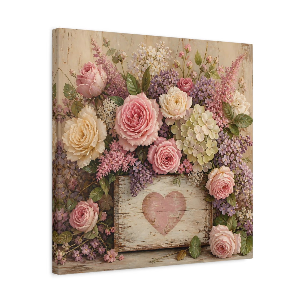Side Mockup 5. Floral Roses Pink And Purple shown as stretched canvas wall art