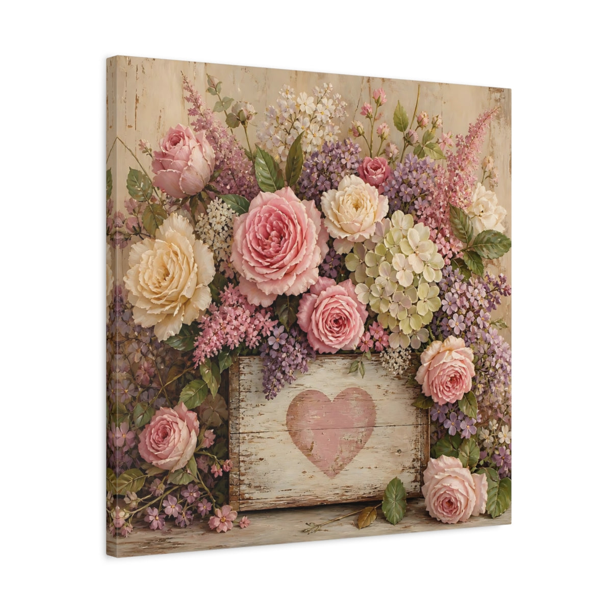 Side Mockup 4. Floral Roses Pink And Purple shown as stretched canvas wall art