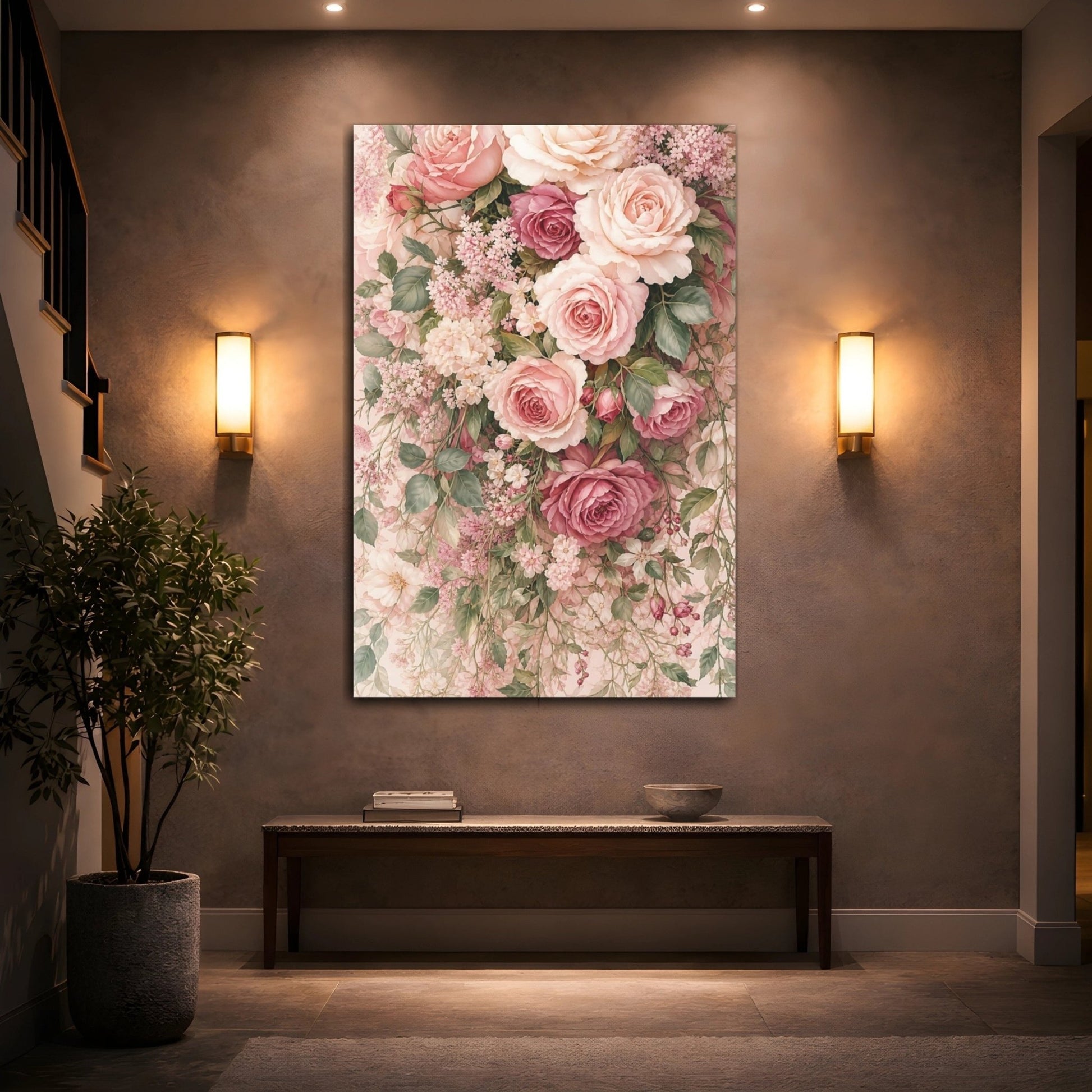 Floral Roses Pink Canvas Print Wall Art – Watercolor Living Room, Large - YesArtYes