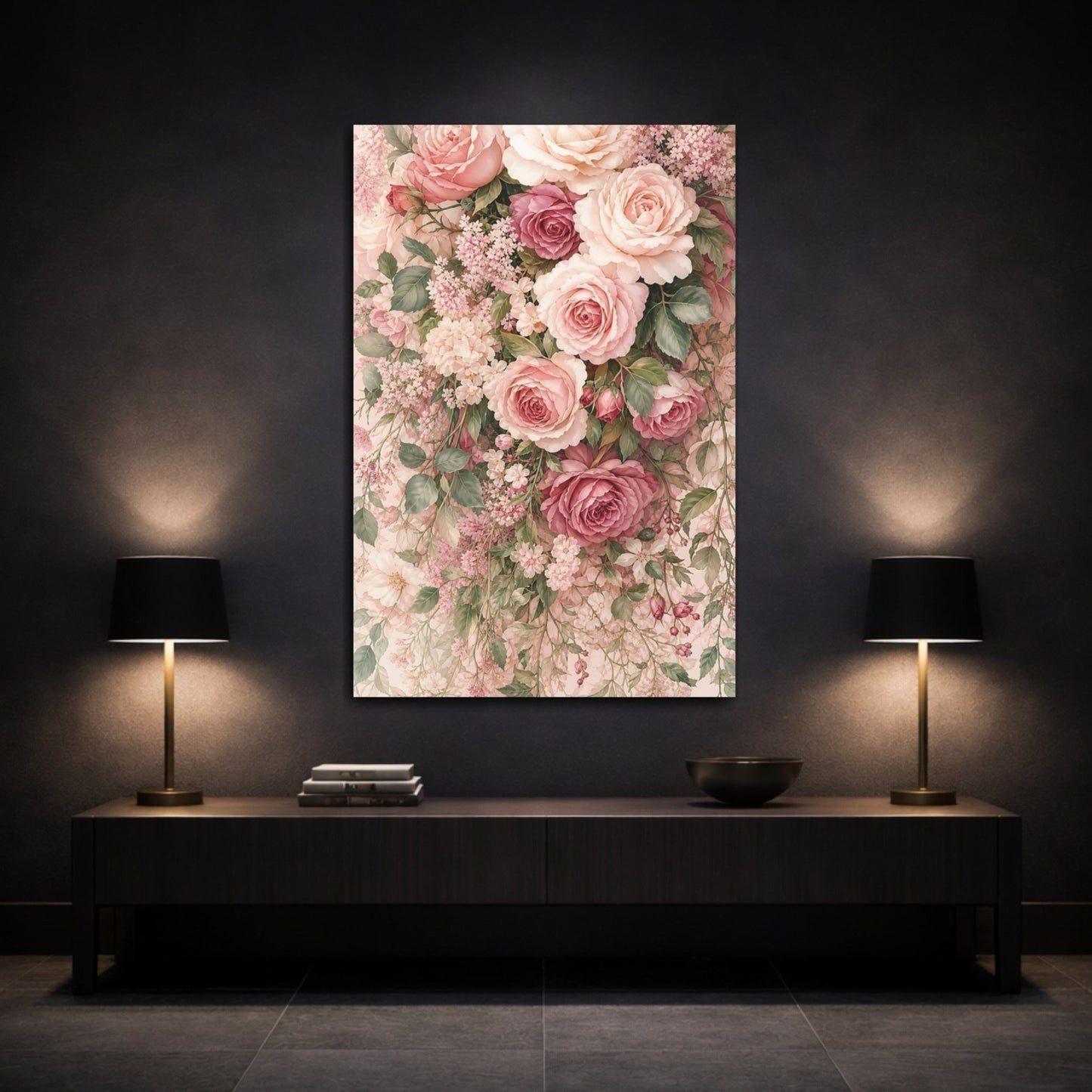 Floral Roses Pink Canvas Print Wall Art – Watercolor Living Room, Large - YesArtYes