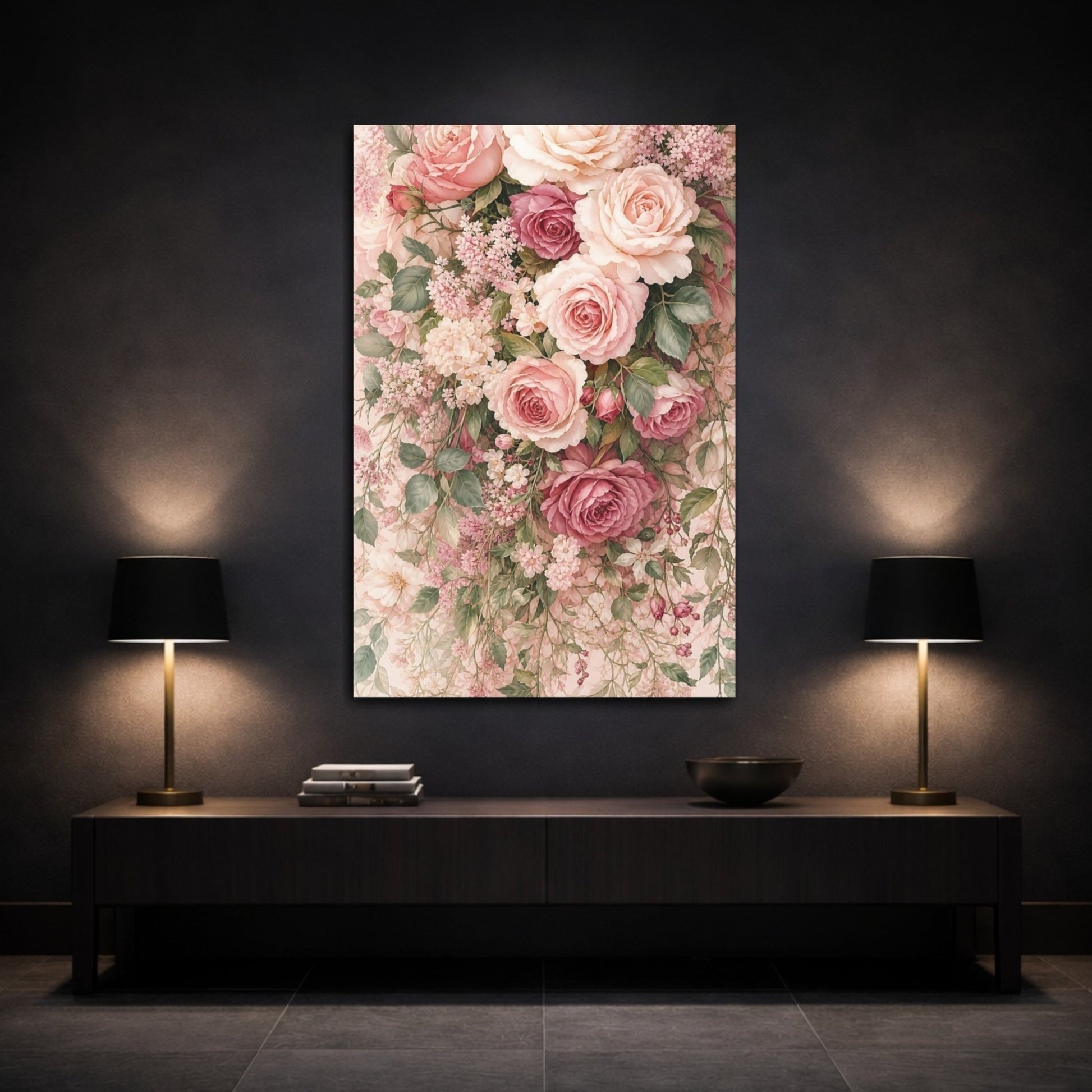 Floral Roses Pink Canvas Print Wall Art – Watercolor Living Room, Large - YesArtYes
