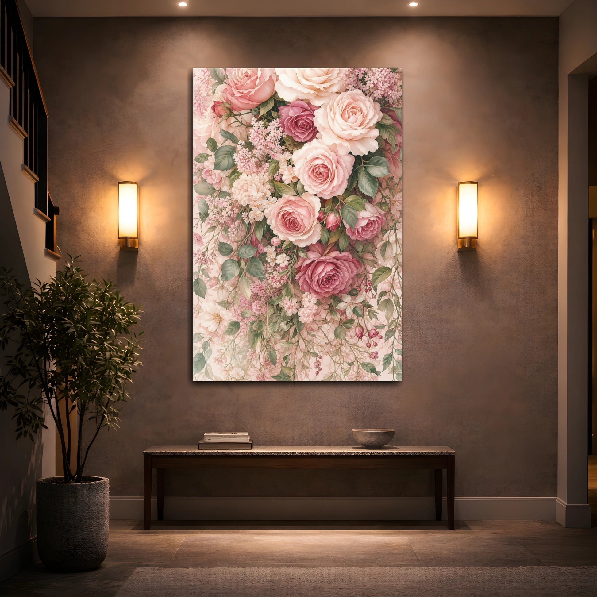Mockup 2. Floral Roses Pink Floral shown as canvas print