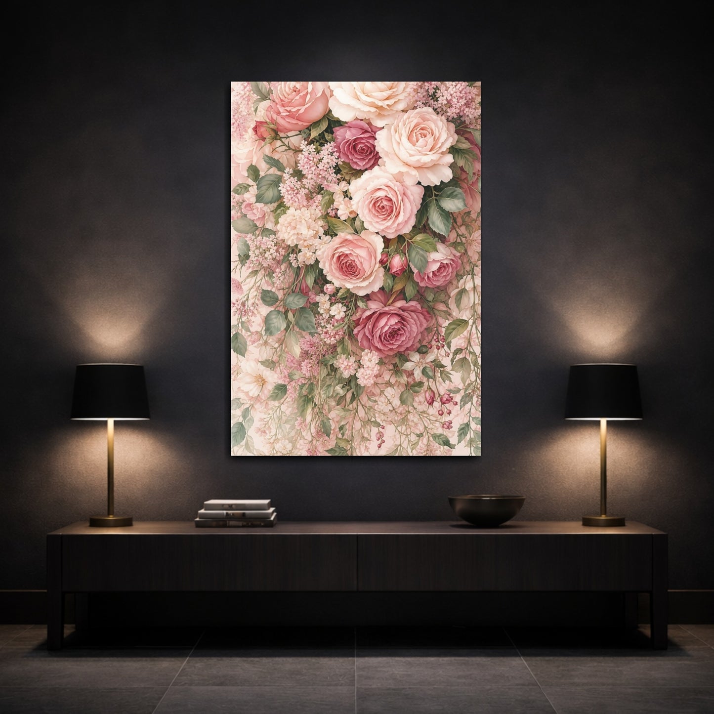 Mockup 3. Floral Roses Pink Floral shown as canvas print