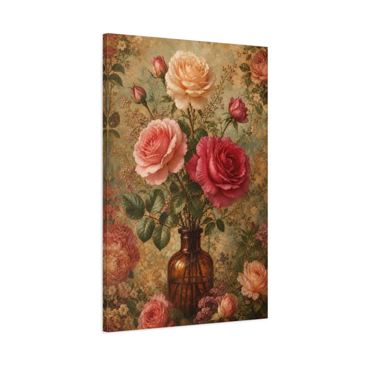 Main Mockup. Floral Roses Pink Floral Vase shown as canvas print