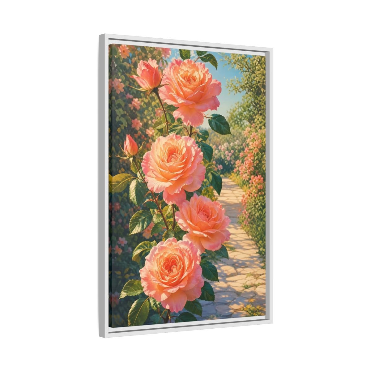 Floral Roses Pink Framed Canvas Print Wall Art – romantic Living Room, Above Fireplace - YesArtYes