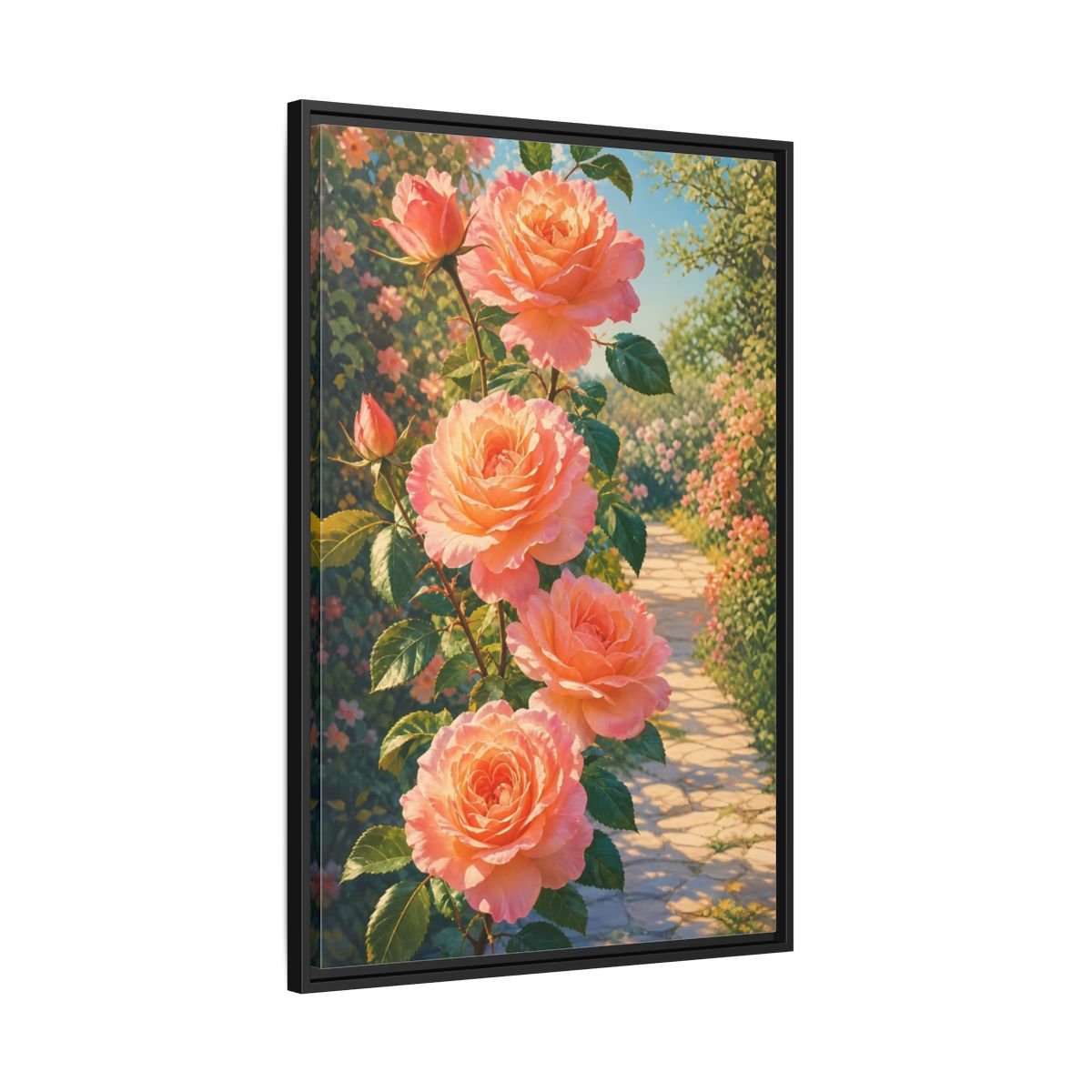 Floral Roses Pink Framed Canvas Print Wall Art – romantic Living Room, Above Fireplace - YesArtYes