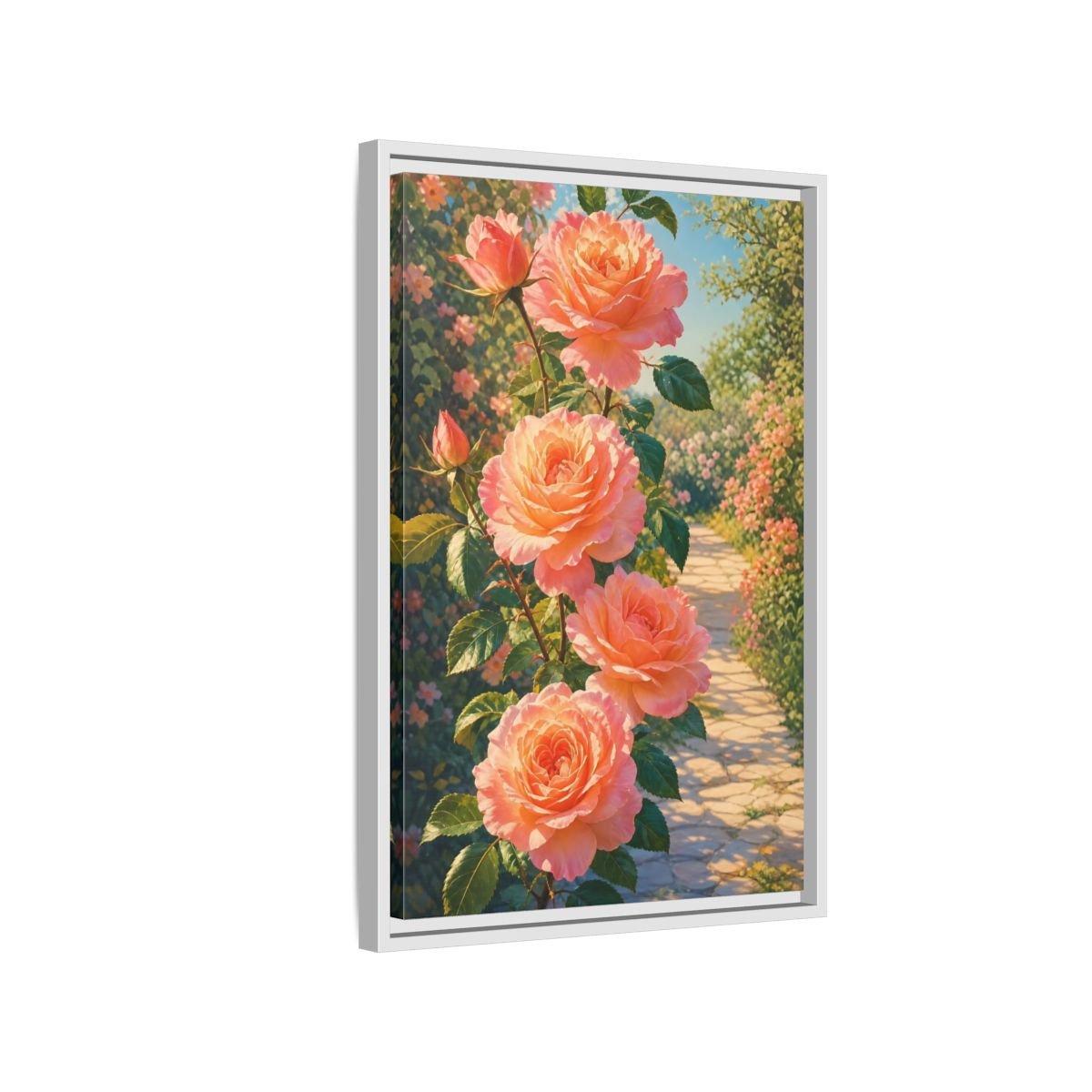Floral Roses Pink Framed Canvas Print Wall Art – romantic Living Room, Above Fireplace - YesArtYes