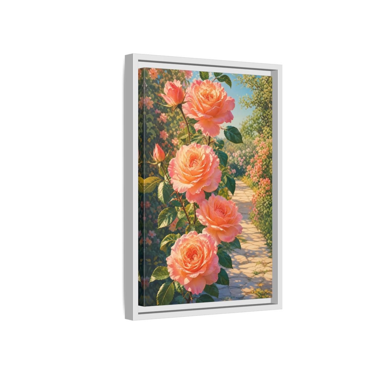 Floral Roses Pink Framed Canvas Print Wall Art – romantic Living Room, Above Fireplace - YesArtYes