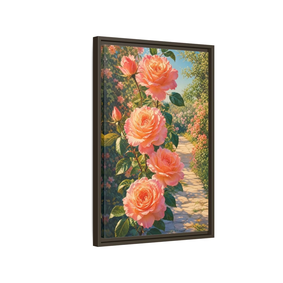 Floral Roses Pink Framed Canvas Print Wall Art – romantic Living Room, Above Fireplace - YesArtYes