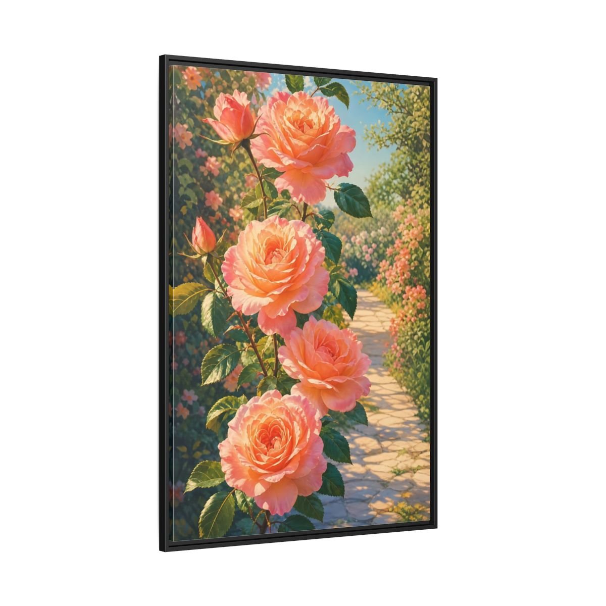Floral Roses Pink Framed Canvas Print Wall Art – romantic Living Room, Above Fireplace - YesArtYes