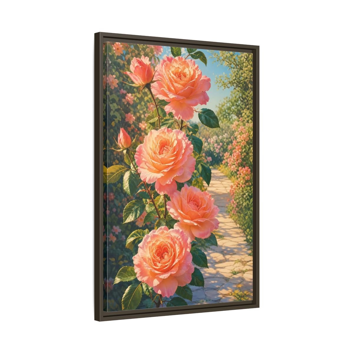 Floral Roses Pink Framed Canvas Print Wall Art – romantic Living Room, Above Fireplace - YesArtYes