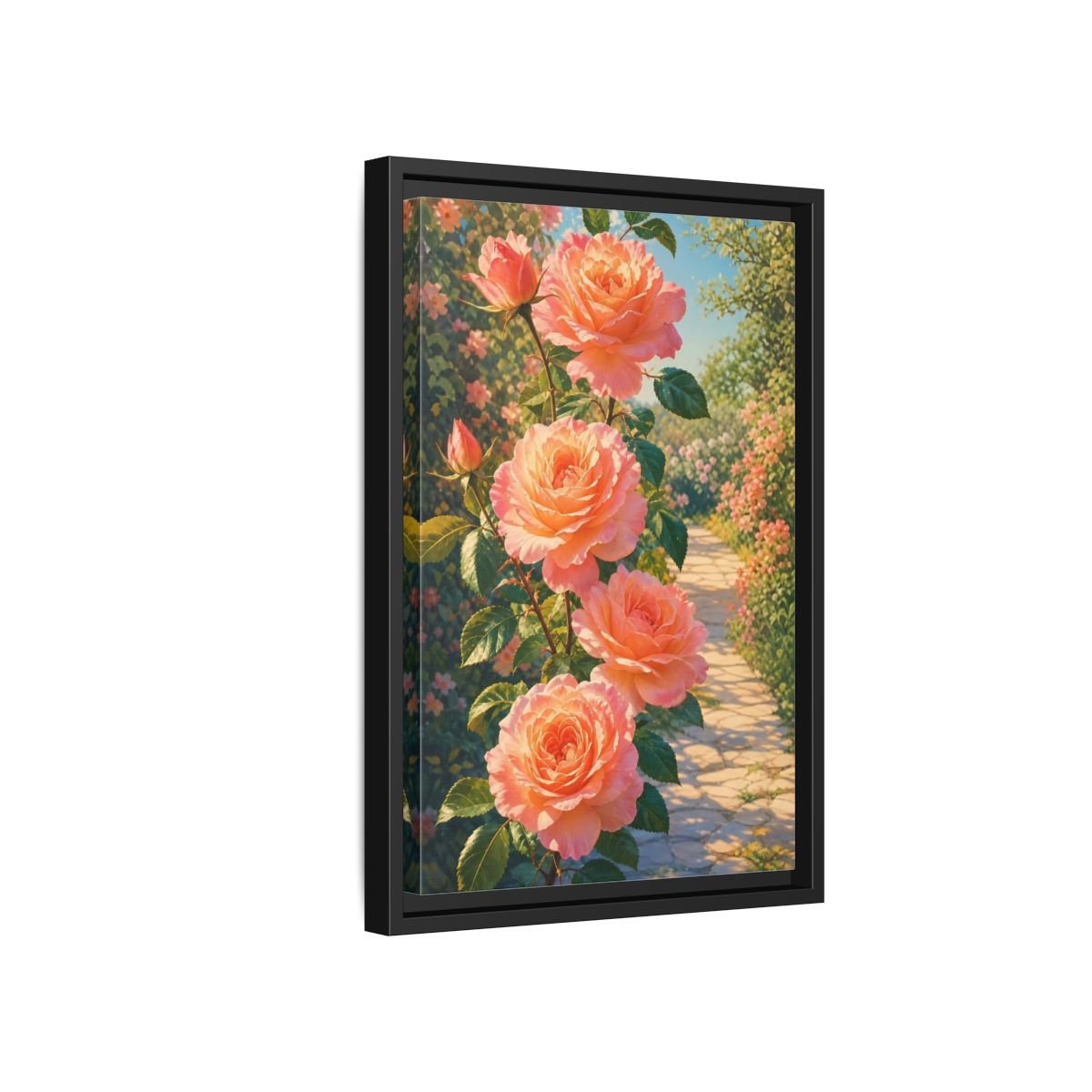 Floral Roses Pink Framed Canvas Print Wall Art – romantic Living Room, Above Fireplace - YesArtYes