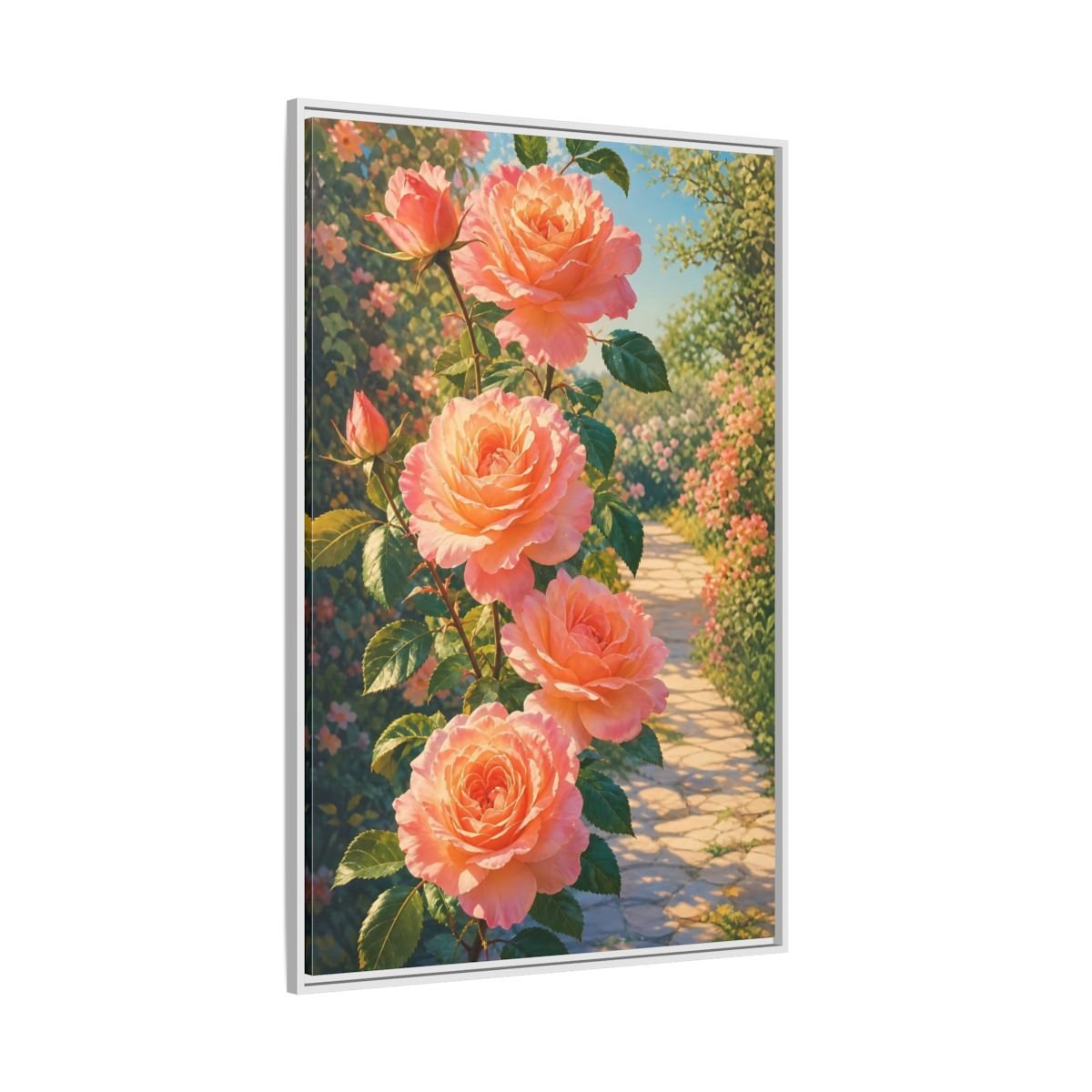 Floral Roses Pink Framed Canvas Print Wall Art – romantic Living Room, Above Fireplace - YesArtYes