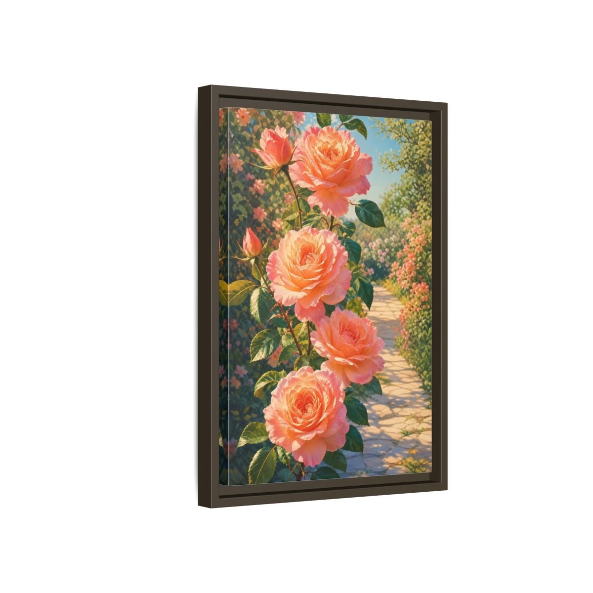 Floral Roses Pink Framed Canvas Print Wall Art – romantic Living Room, Above Fireplace - YesArtYes